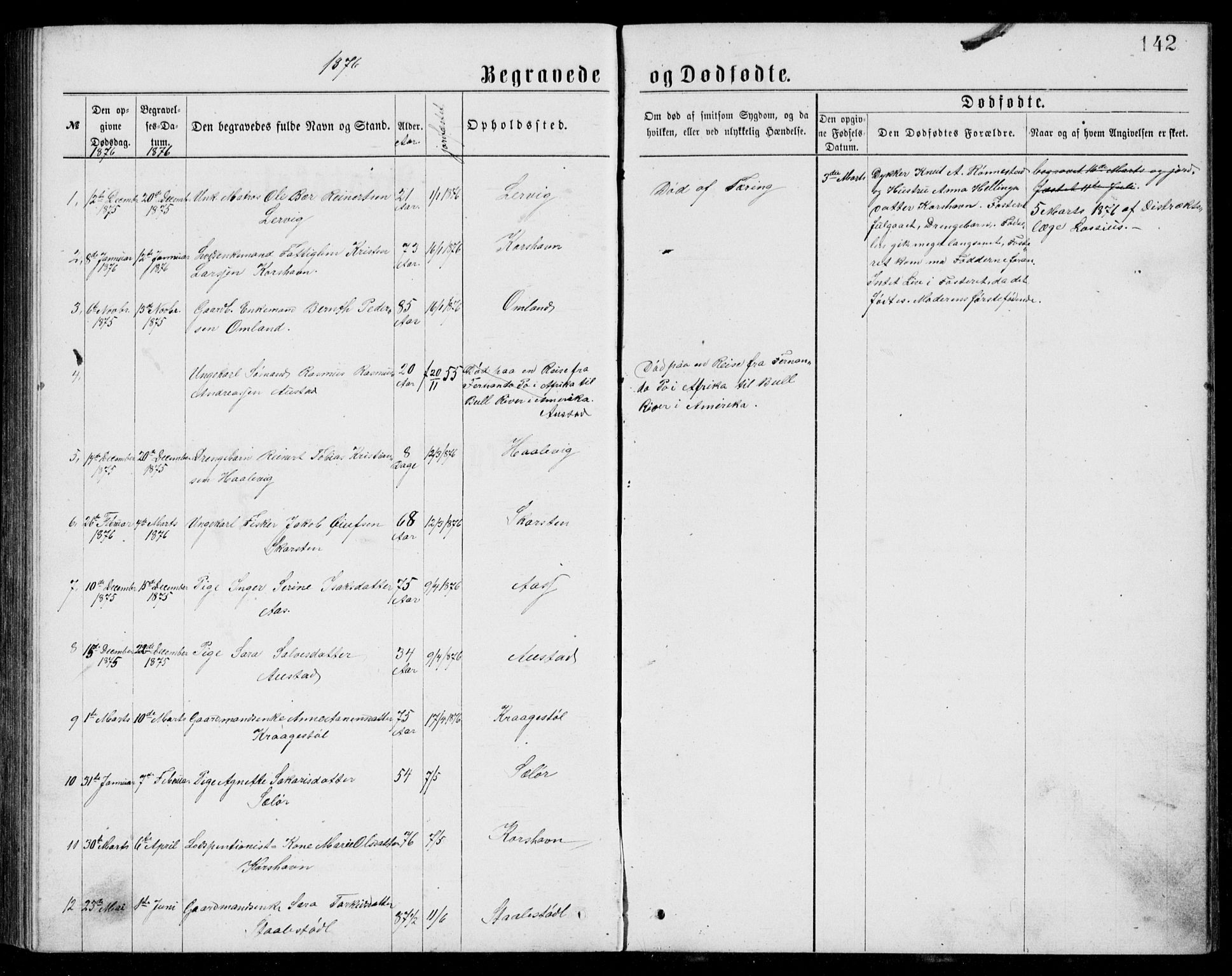 Lyngdal sokneprestkontor, AV/SAK-1111-0029/F/Fb/Fba/L0002: Parish register (copy) no. B 2, 1876-1886, p. 142