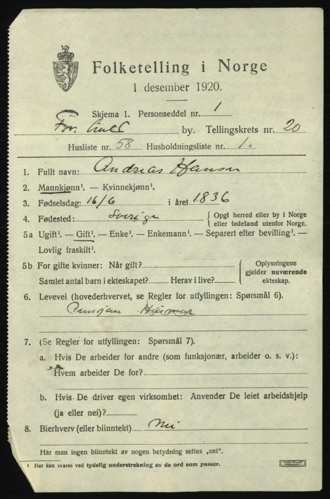 SAO, 1920 census for Fredrikshald, 1920, p. 30726