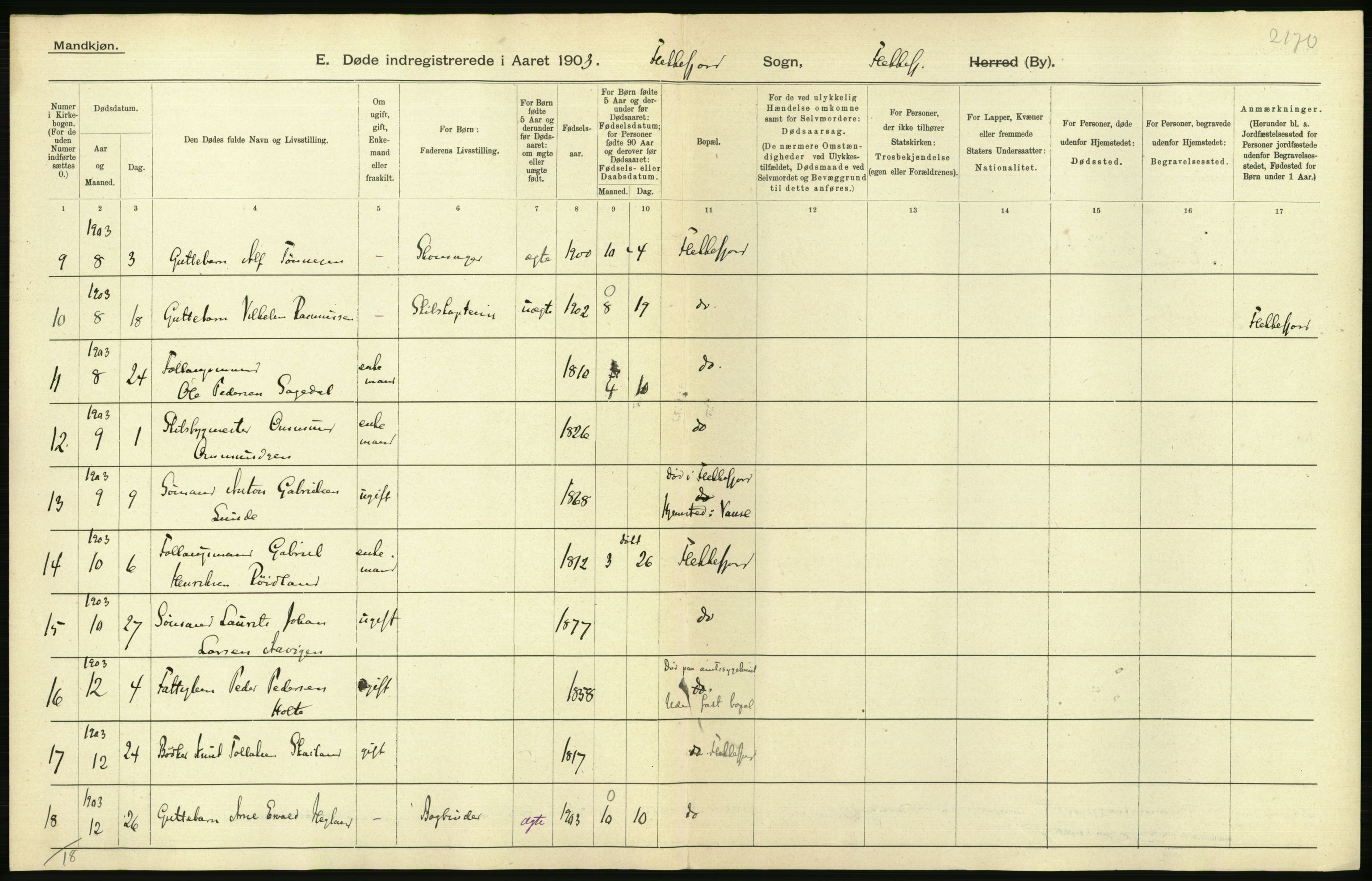 Statistisk sentralbyrå, Sosiodemografiske emner, Befolkning, AV/RA-S-2228/D/Df/Dfa/Dfaa/L0011: Lister og Mandal amt: Fødte, gifte, døde, 1903, p. 564