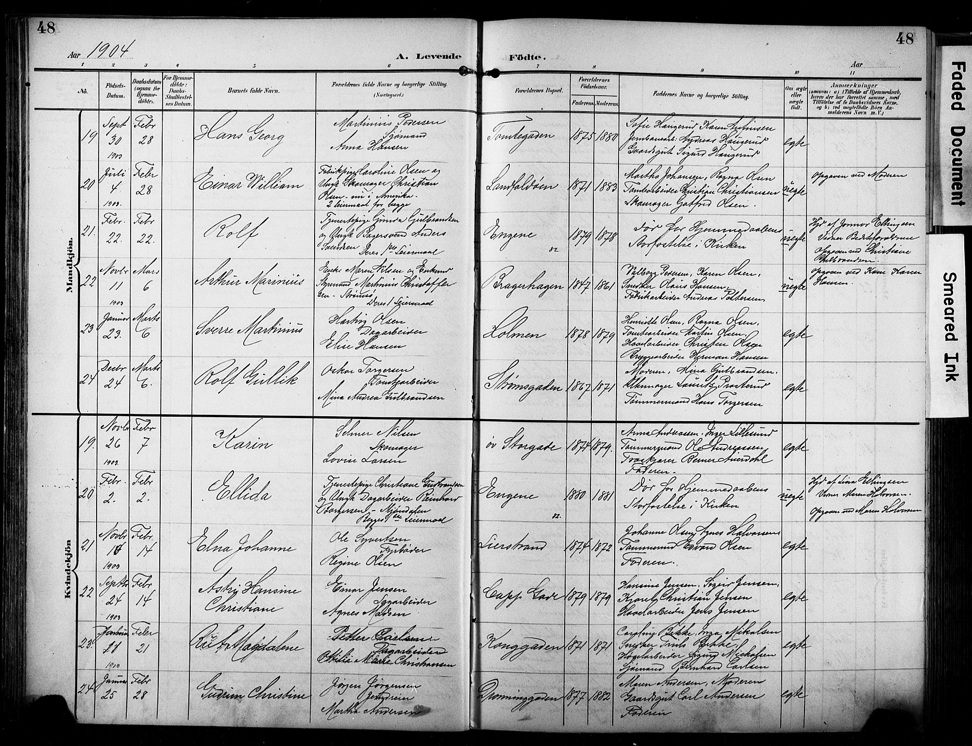 Bragernes kirkebøker, AV/SAKO-A-6/F/Fb/L0009: Parish register (official) no. II 9, 1902-1911, p. 48