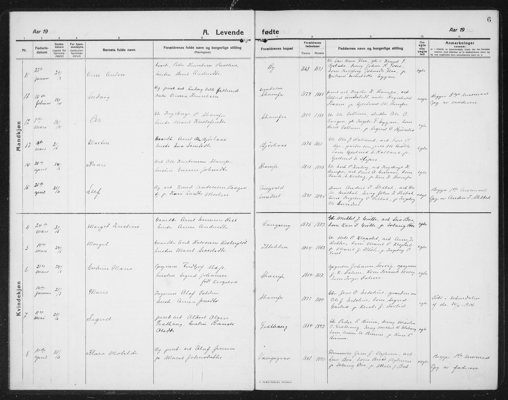 Ministerialprotokoller, klokkerbøker og fødselsregistre - Sør-Trøndelag, SAT/A-1456/675/L0888: Parish register (copy) no. 675C01, 1913-1935, p. 6