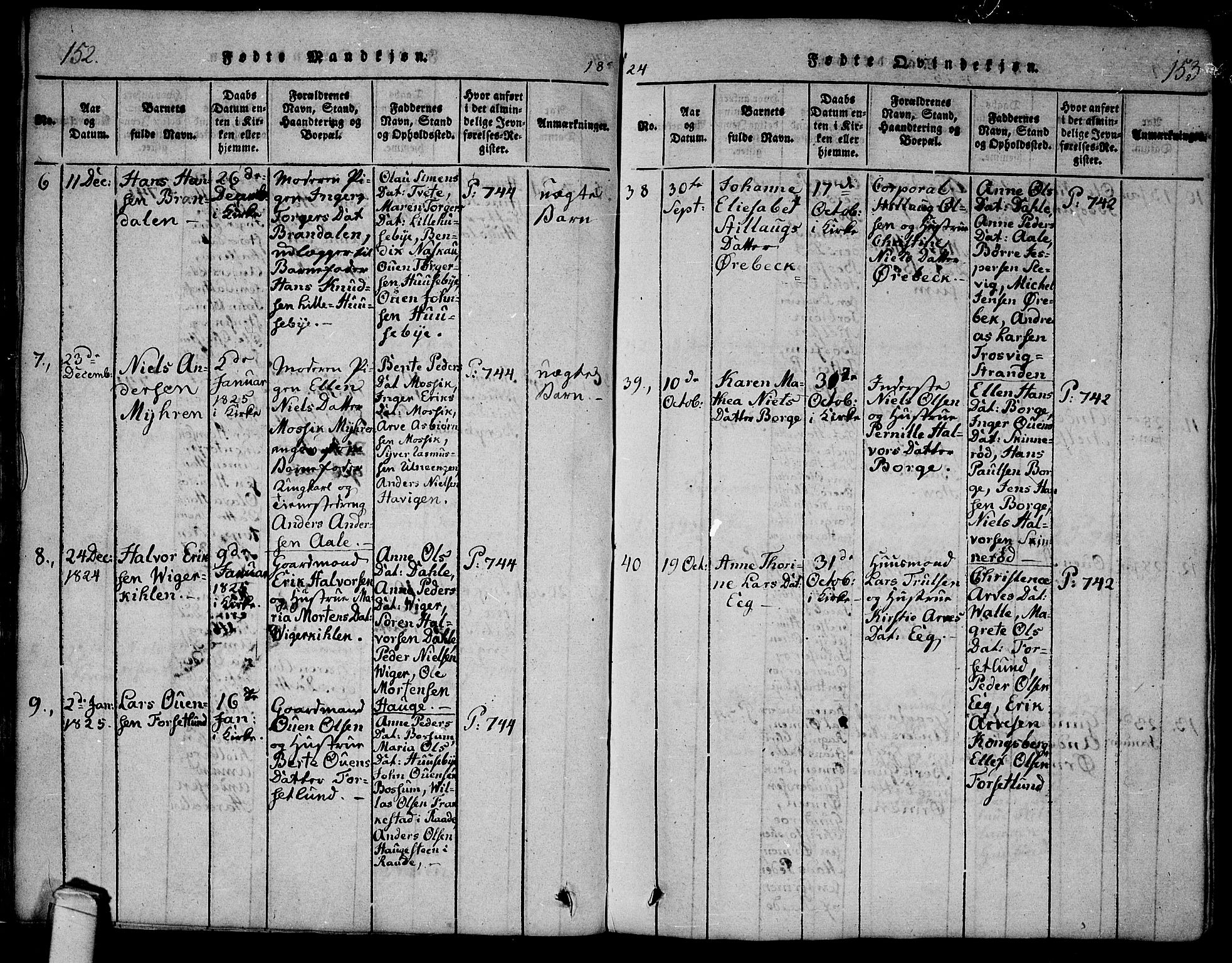 Onsøy prestekontor Kirkebøker, AV/SAO-A-10914/F/Fa/L0002: Parish register (official) no. I 2, 1814-1840, p. 152-153
