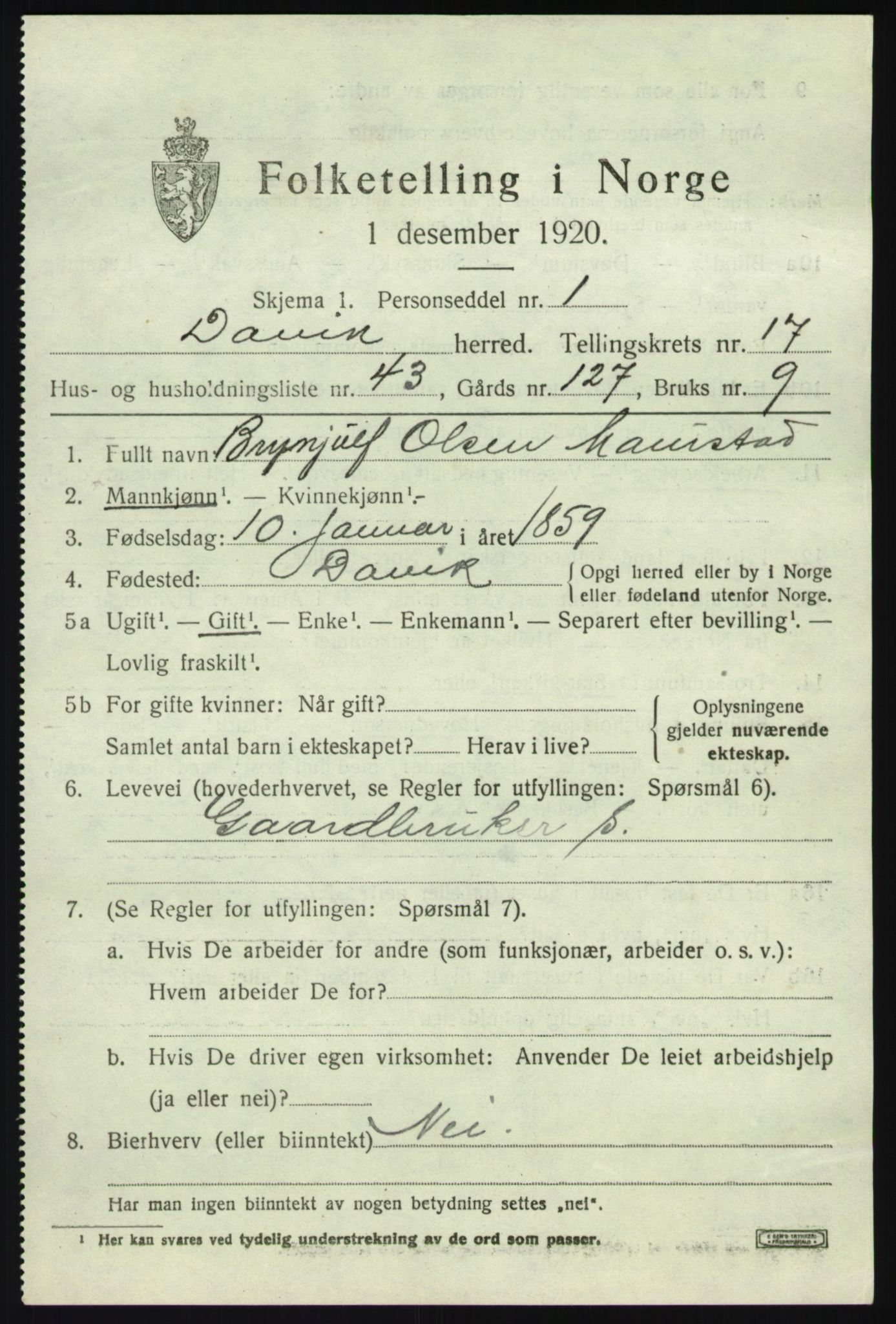 SAB, 1920 census for Davik, 1920, p. 8117