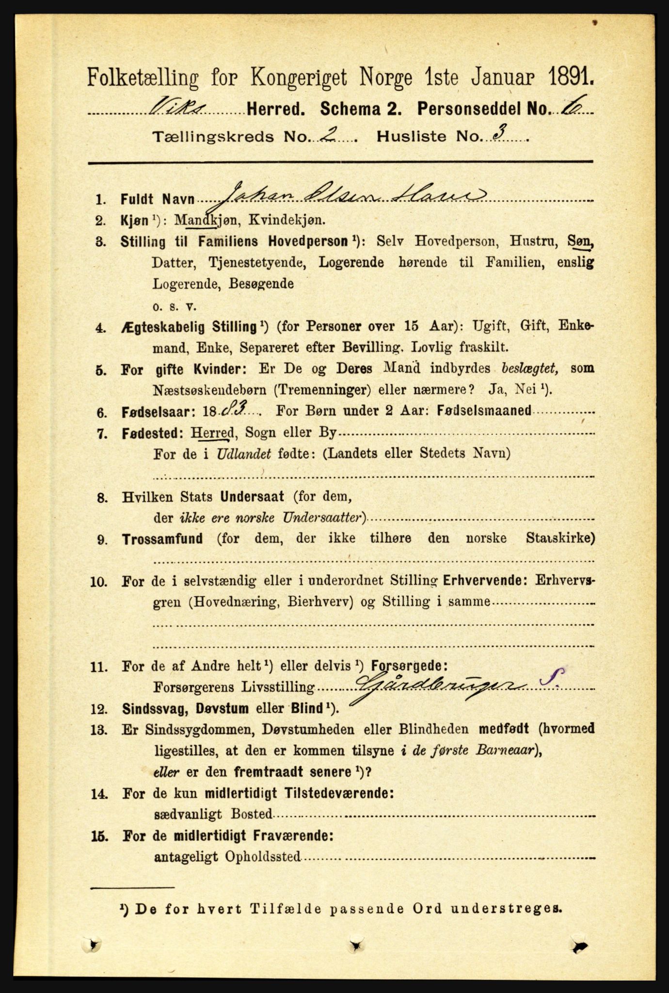 RA, 1891 census for 1417 Vik, 1891, p. 722