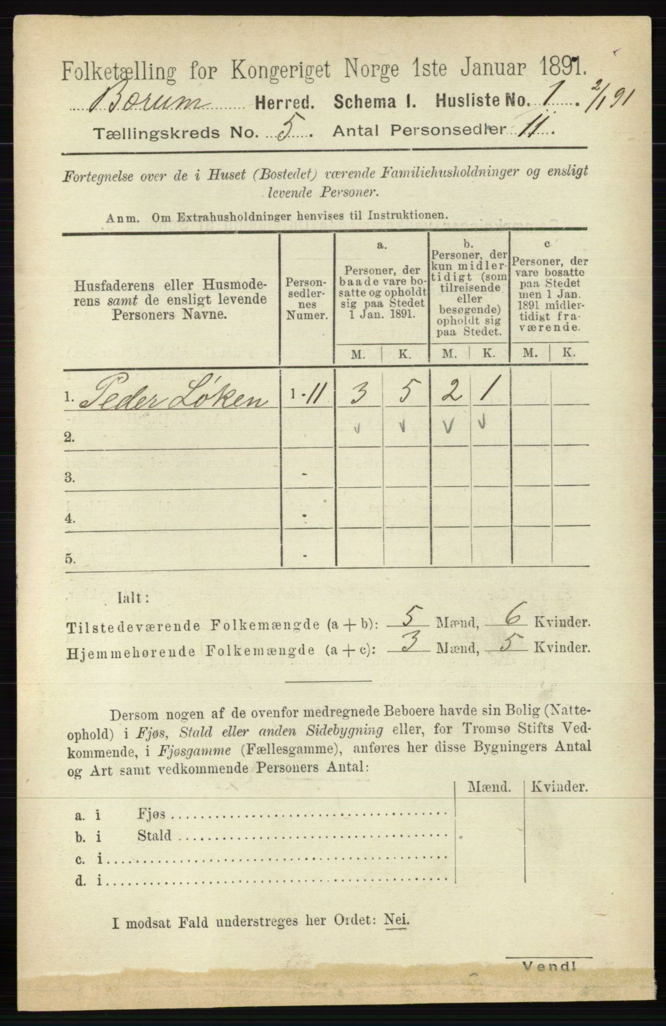 RA, 1891 census for 0219 Bærum, 1891, p. 2937