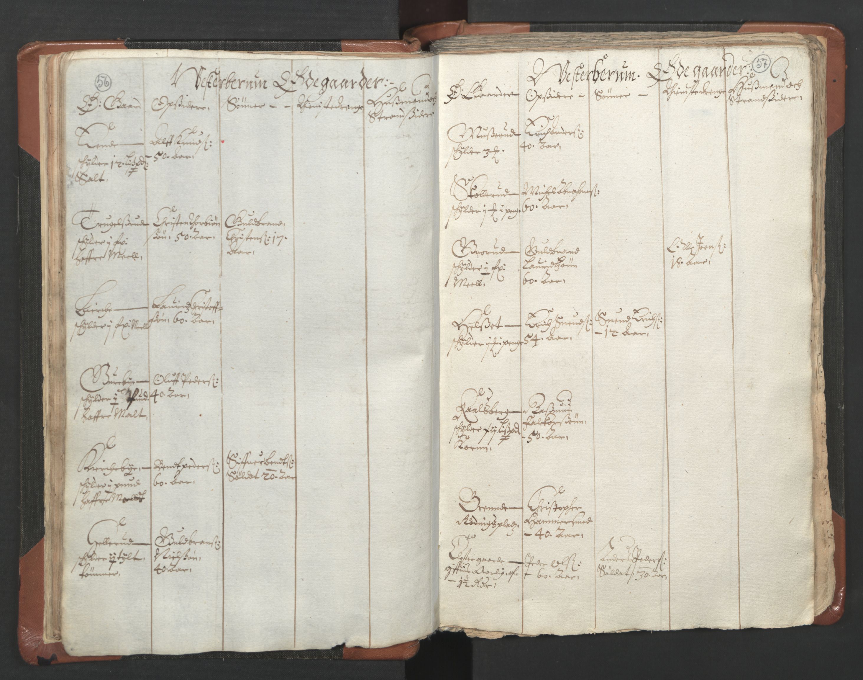 RA, Vicar's Census 1664-1666, no. 9: Bragernes deanery, 1664-1666, p. 56-57