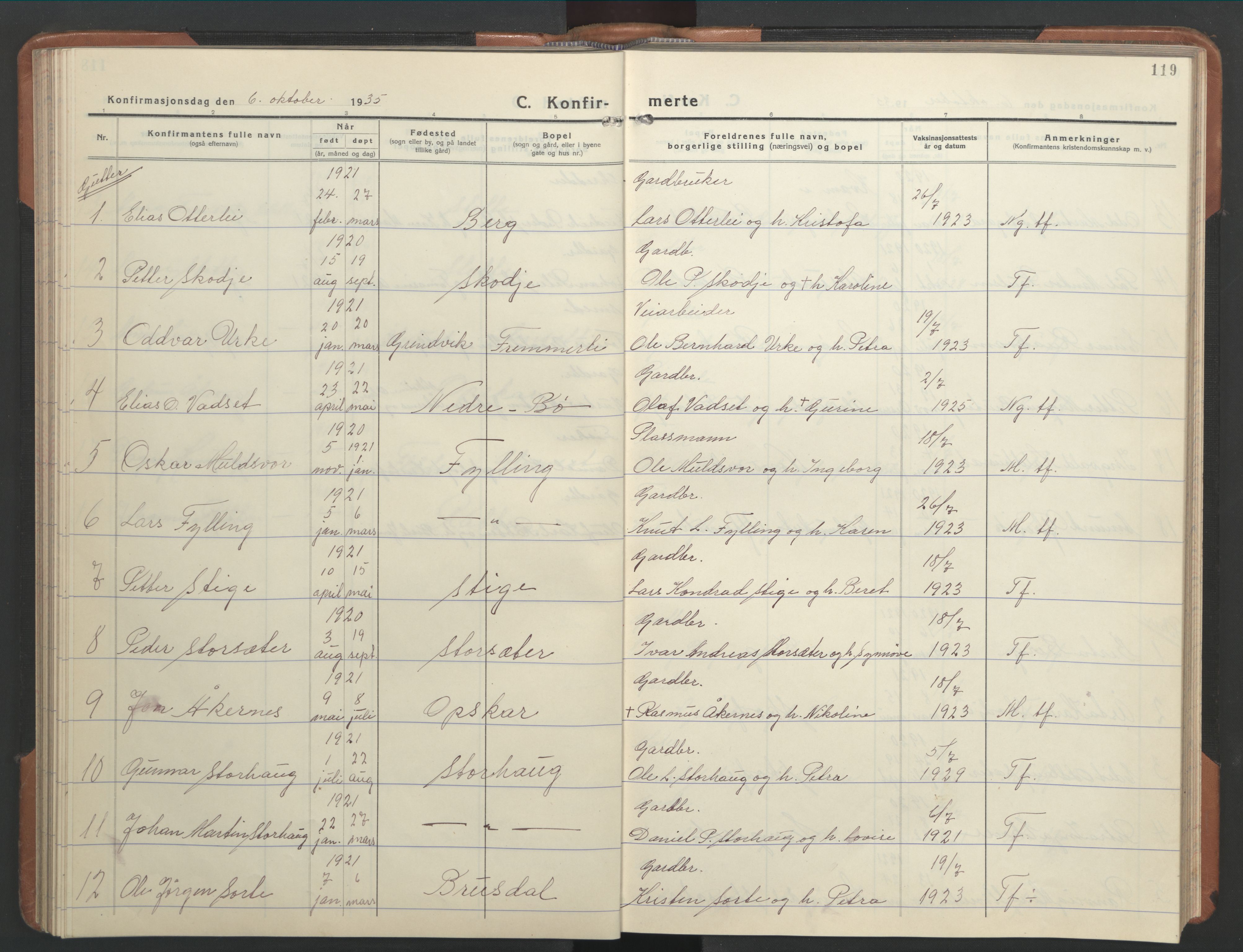 Ministerialprotokoller, klokkerbøker og fødselsregistre - Møre og Romsdal, AV/SAT-A-1454/524/L0367: Parish register (copy) no. 524C08, 1932-1951, p. 119