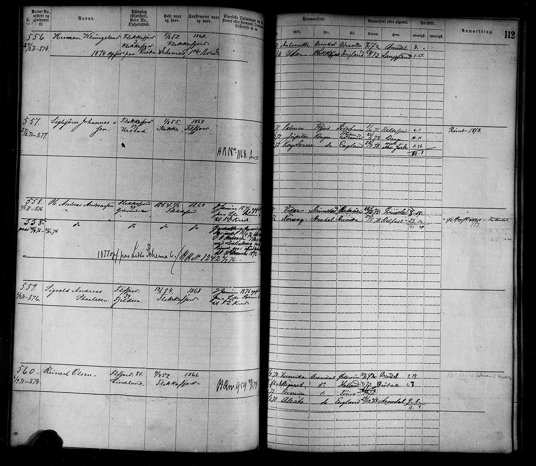 Flekkefjord mønstringskrets, AV/SAK-2031-0018/F/Fa/L0002: Annotasjonsrulle nr 1-1920 med register, N-2, 1870-1891, p. 136