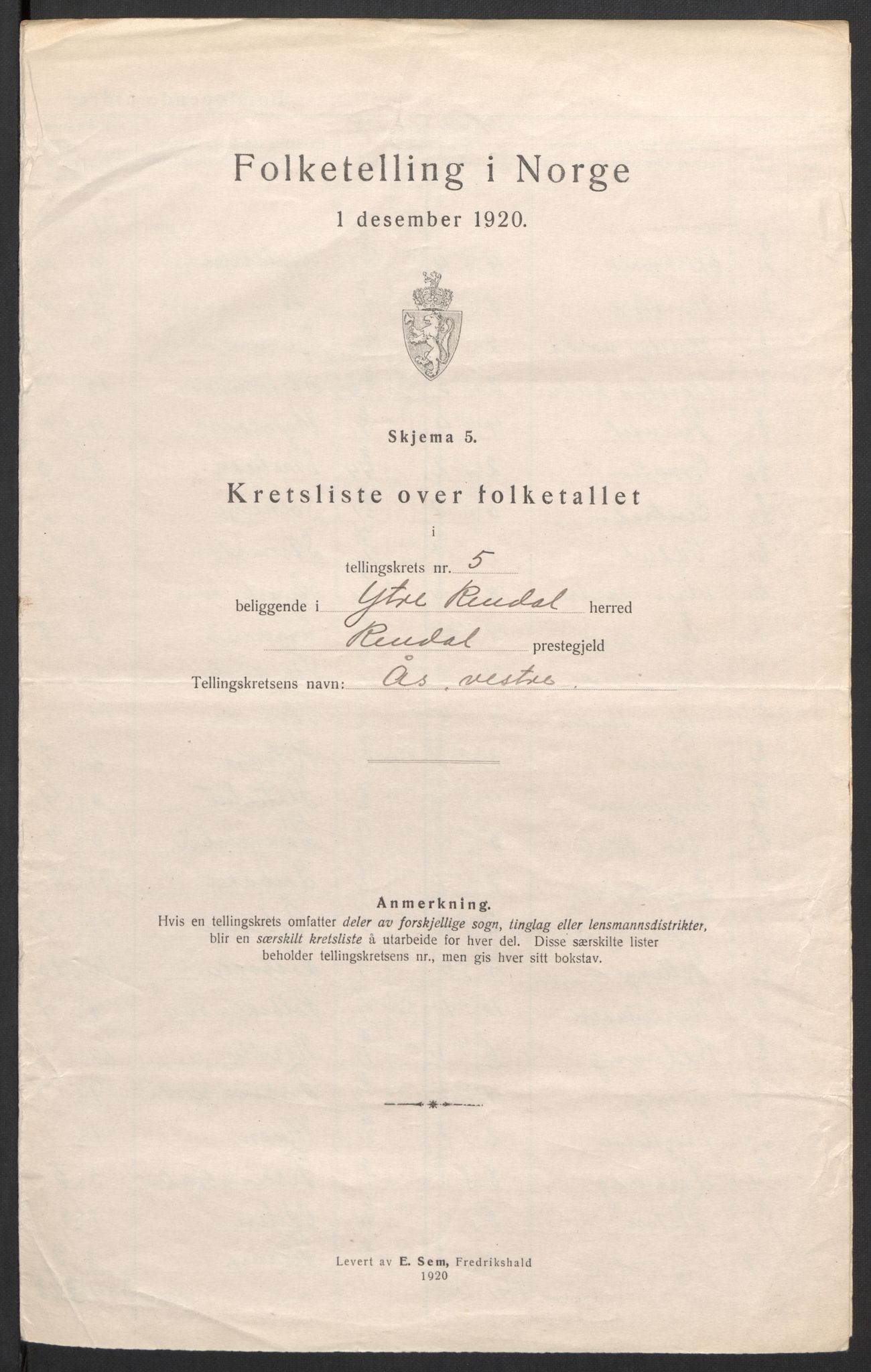 SAH, 1920 census for Ytre Rendal, 1920, p. 25