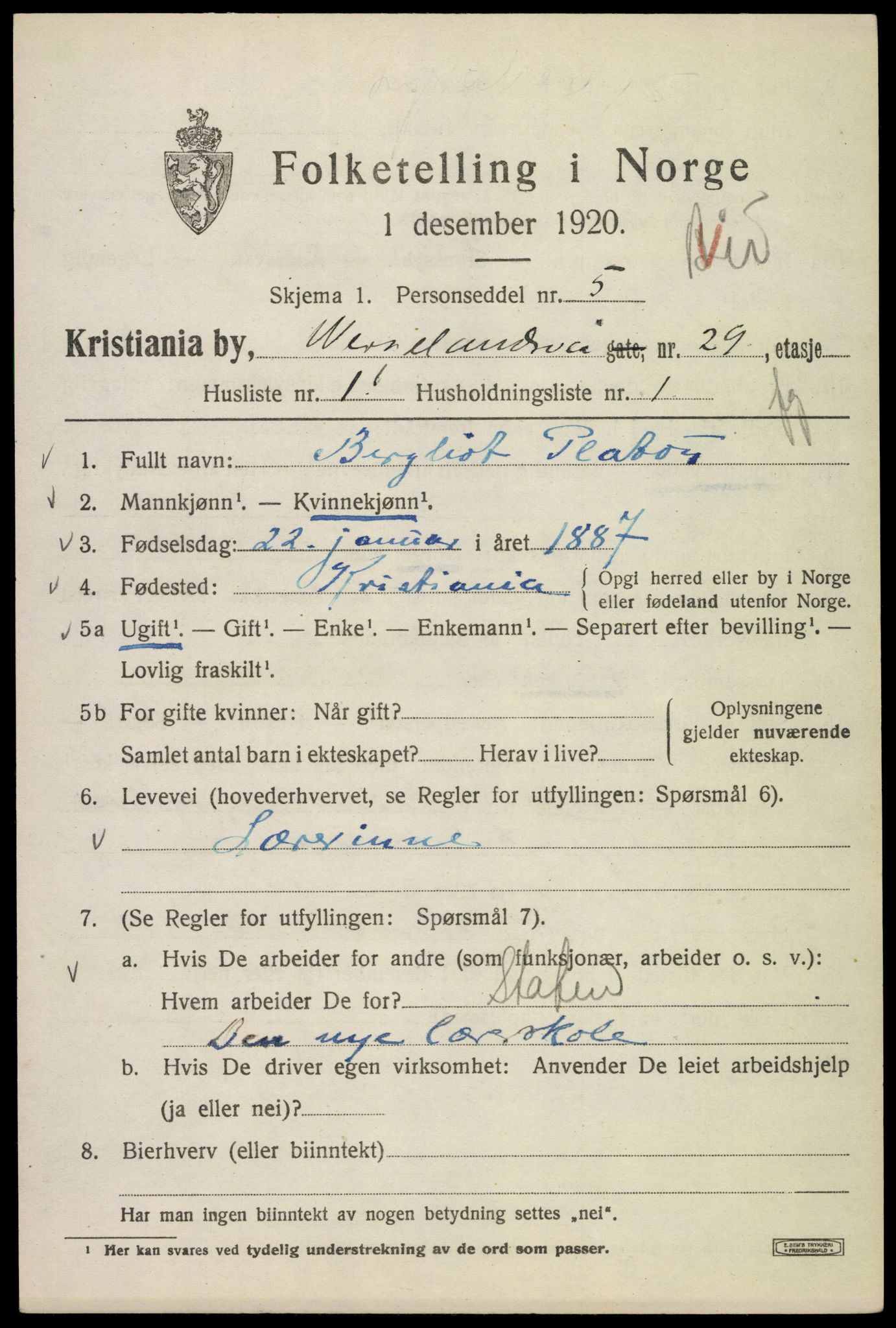 SAO, 1920 census for Kristiania, 1920, p. 651581