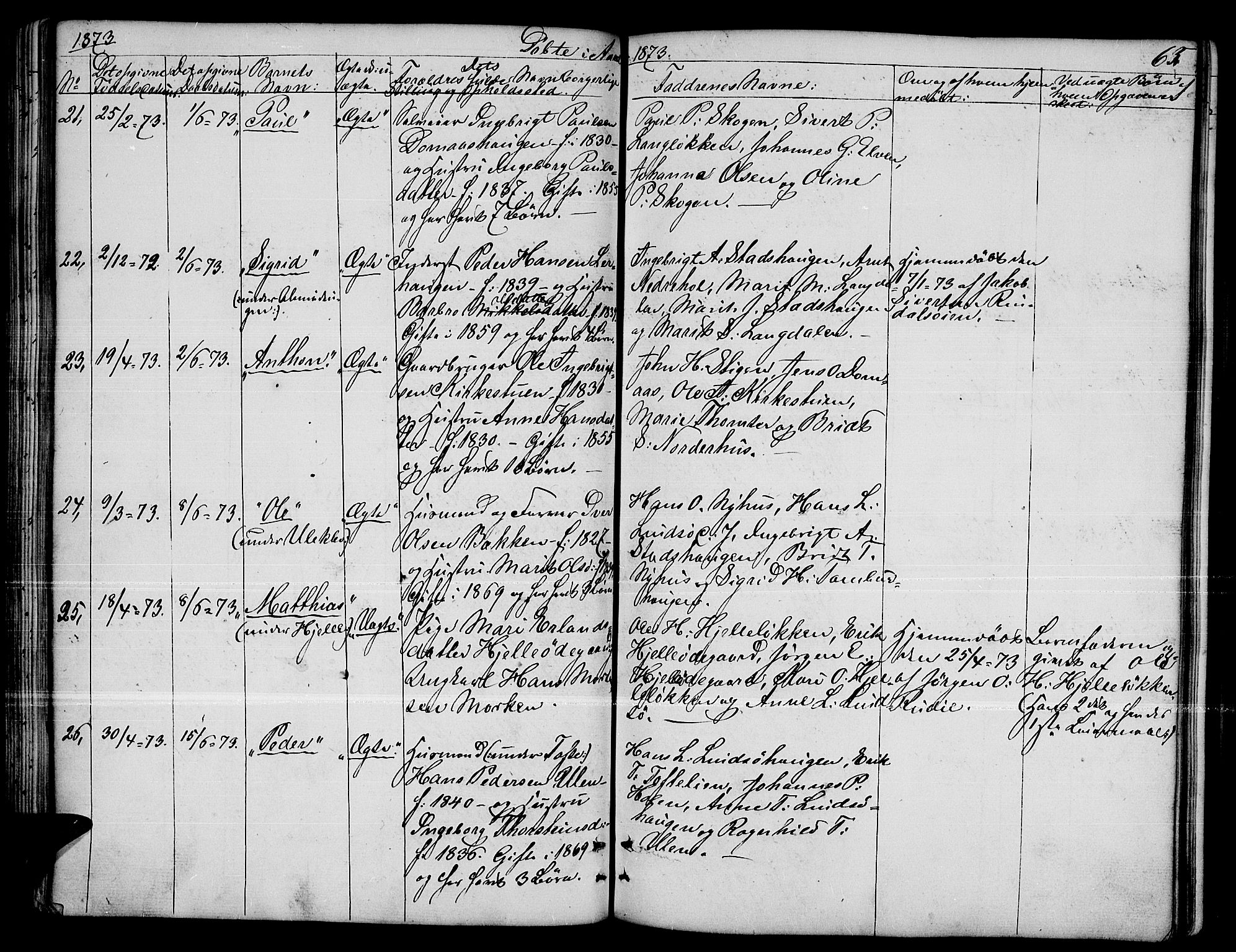 Dovre prestekontor, SAH/PREST-066/H/Ha/Hab/L0001: Parish register (copy) no. 1, 1862-1880, p. 65