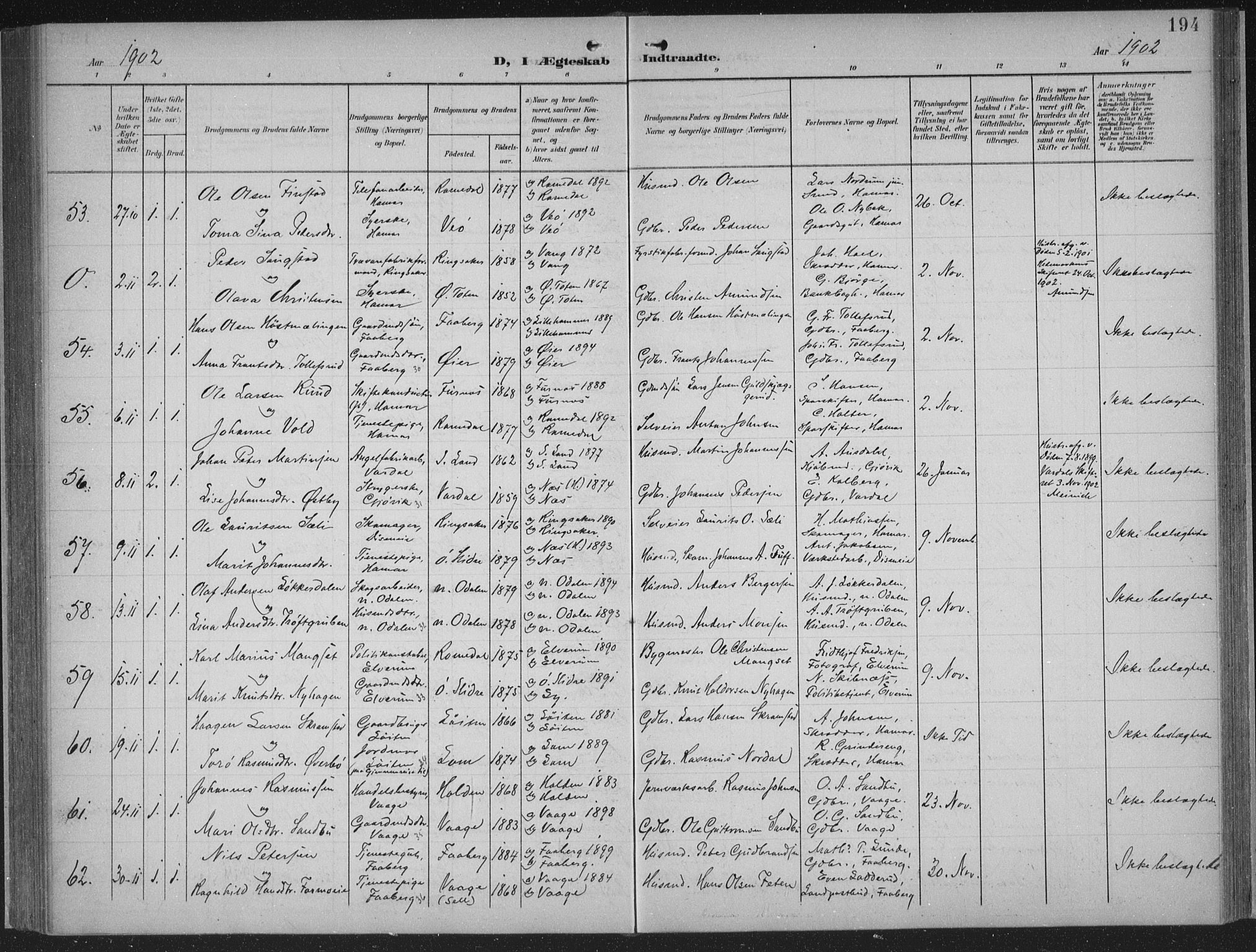 Hamar prestekontor, AV/SAH-DOMPH-002/H/Ha/Haa/L0001: Parish register (official) no. 1, 1900-1914, p. 194