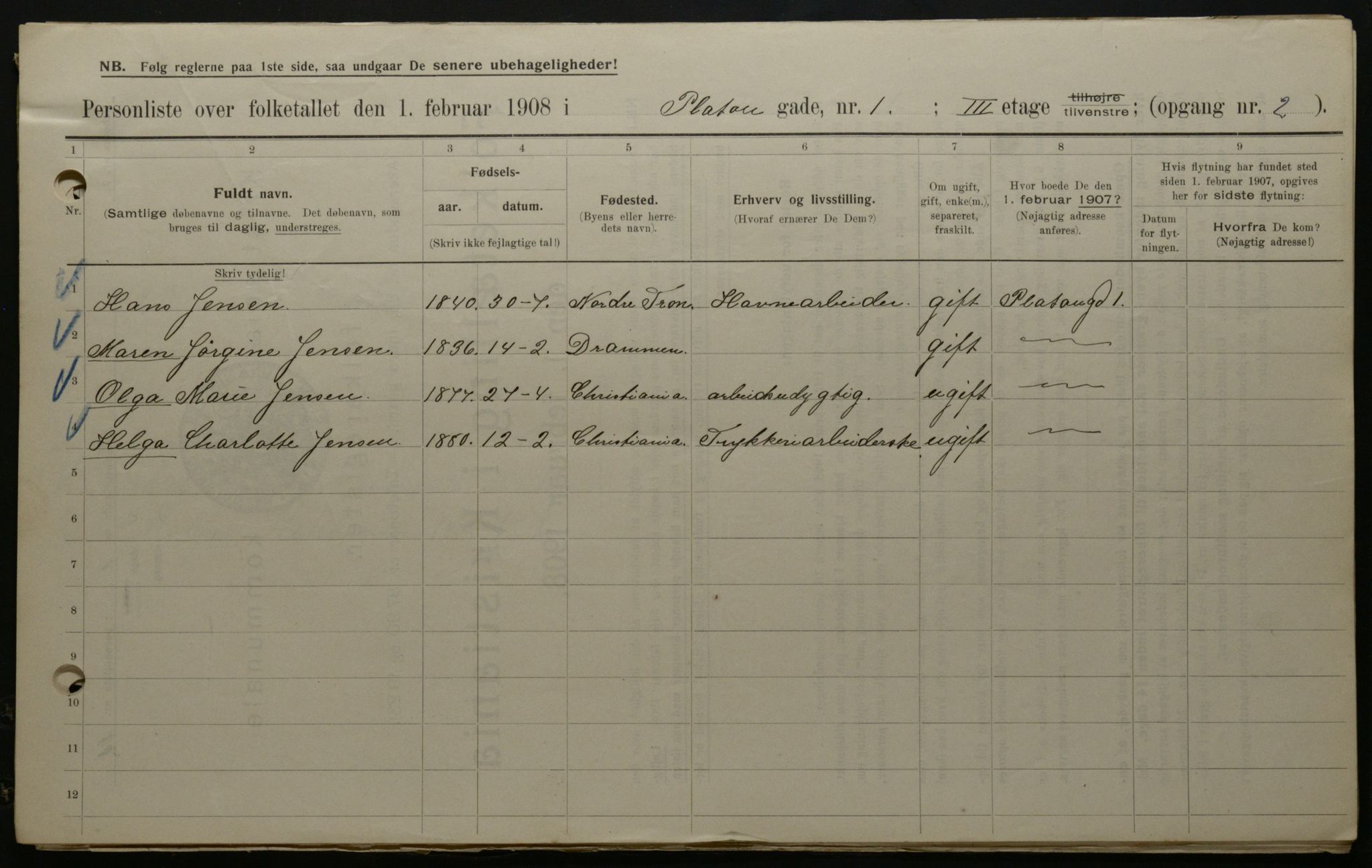 OBA, Municipal Census 1908 for Kristiania, 1908, p. 71955