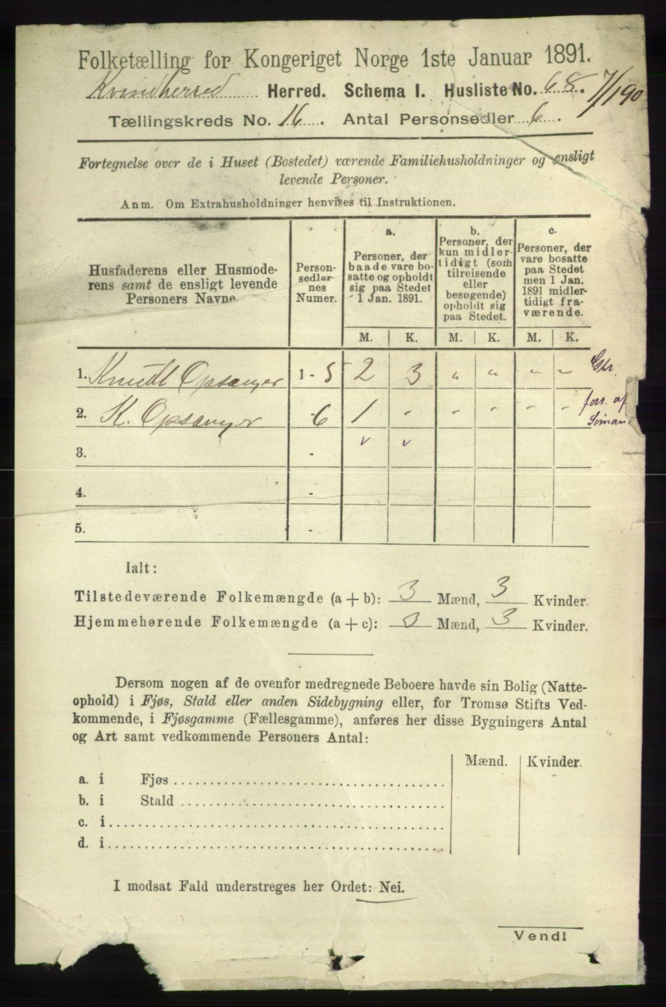 RA, 1891 census for 1224 Kvinnherad, 1891, p. 5441