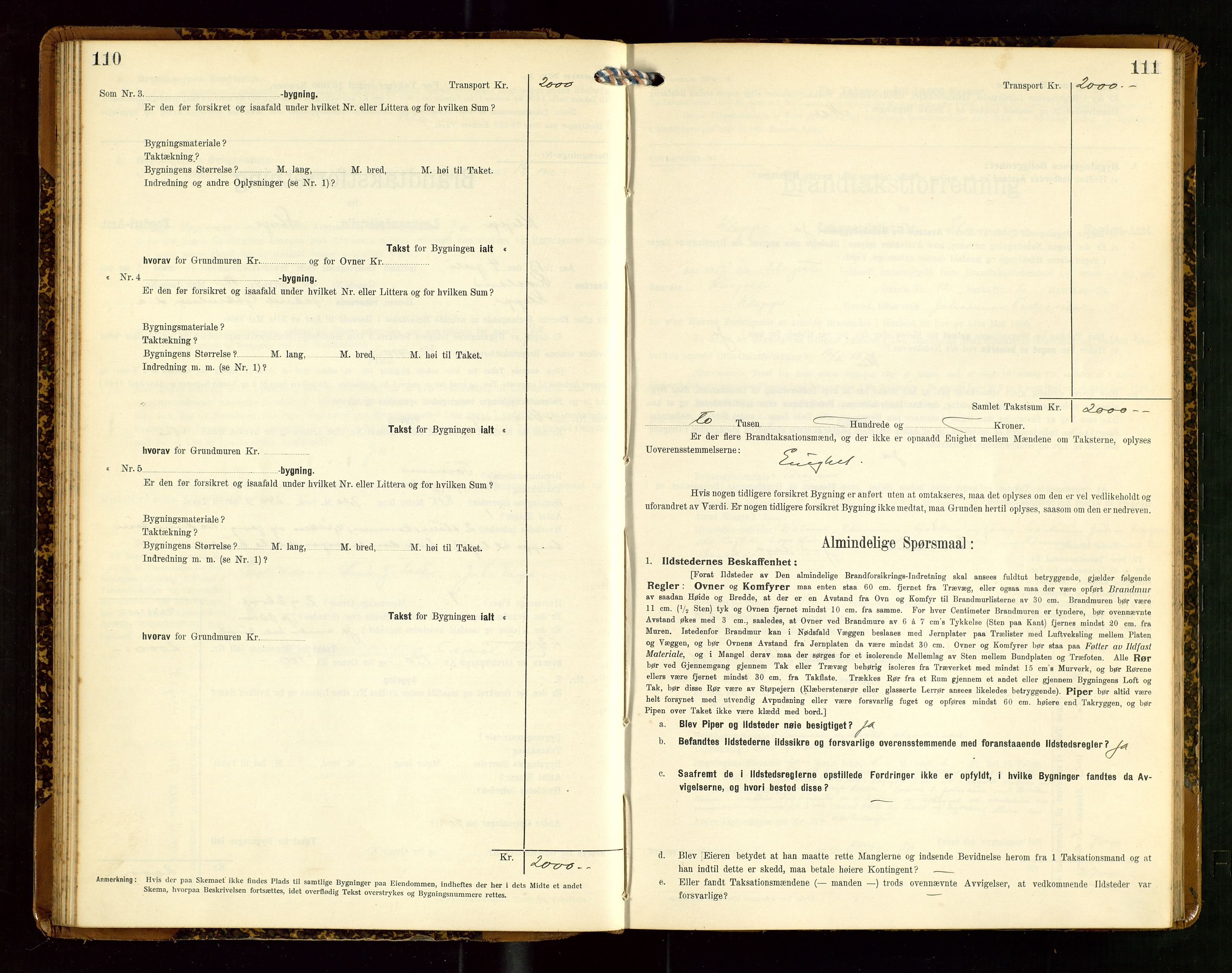 Klepp lensmannskontor, AV/SAST-A-100163/Goc/L0007: "Brandtaxationsprotokol" m/register, 1911-1915, p. 110-111