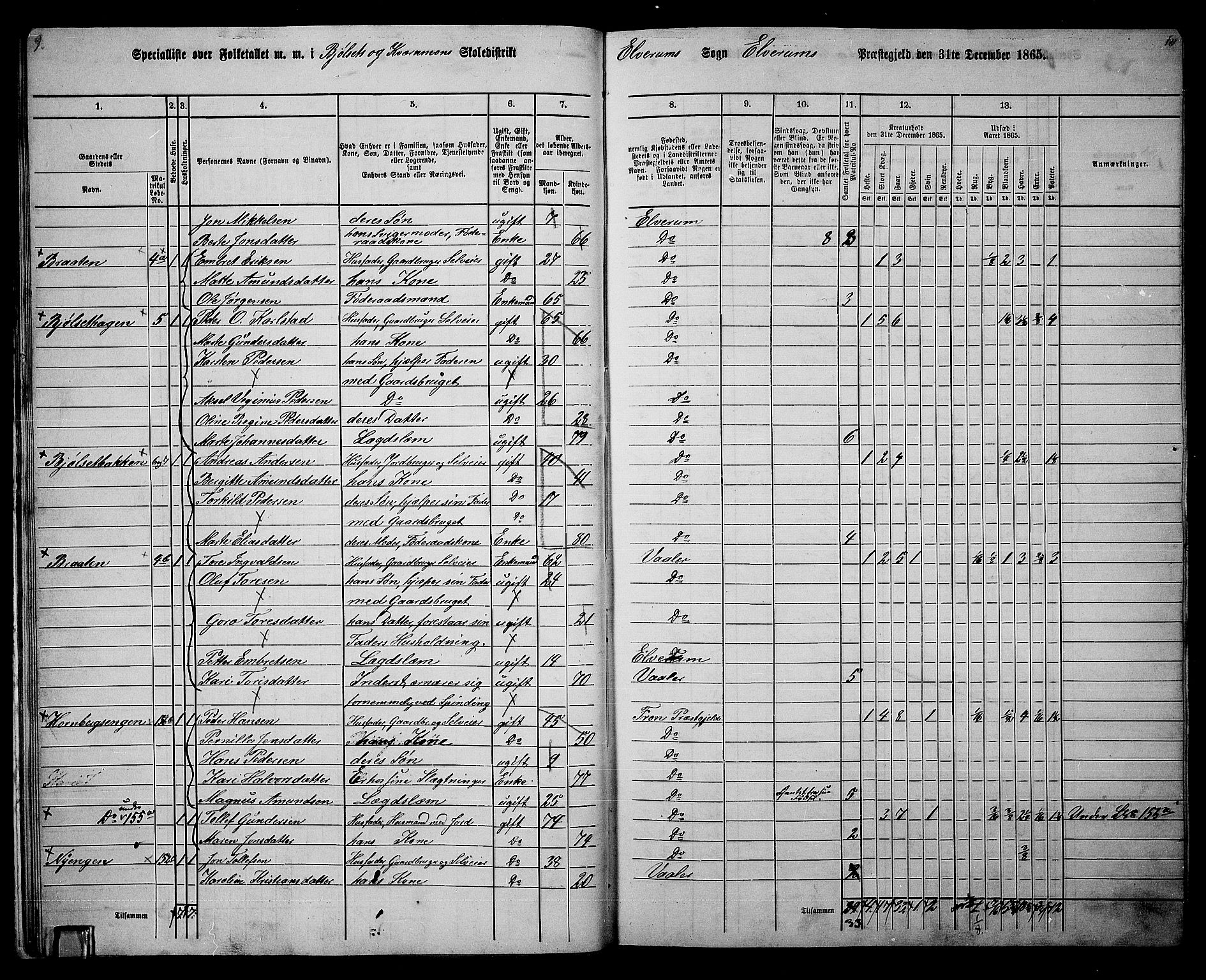 RA, 1865 census for Elverum, 1865, p. 16