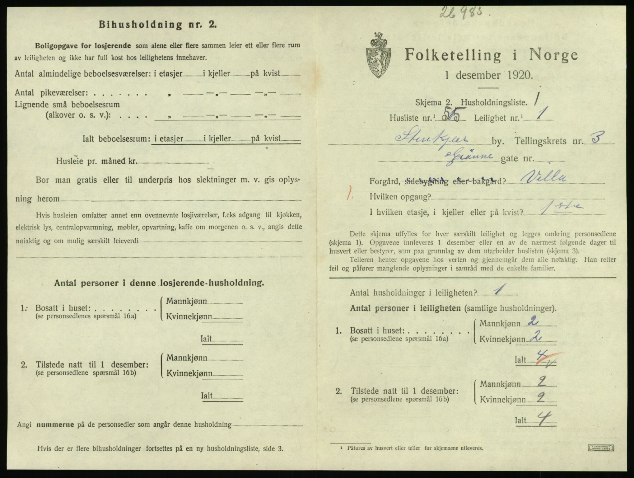 SAT, 1920 census for Steinkjer, 1920, p. 2076