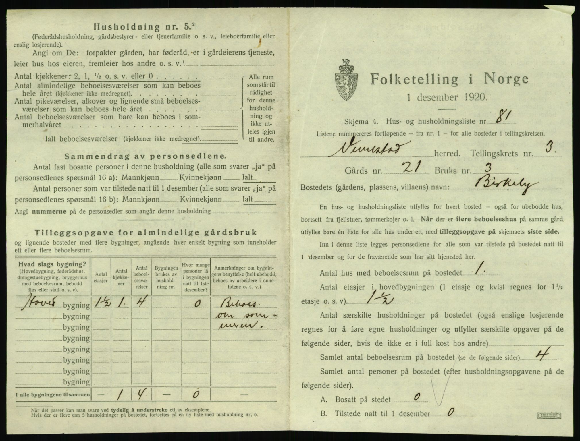 SAT, 1920 census for Vevelstad, 1920, p. 408