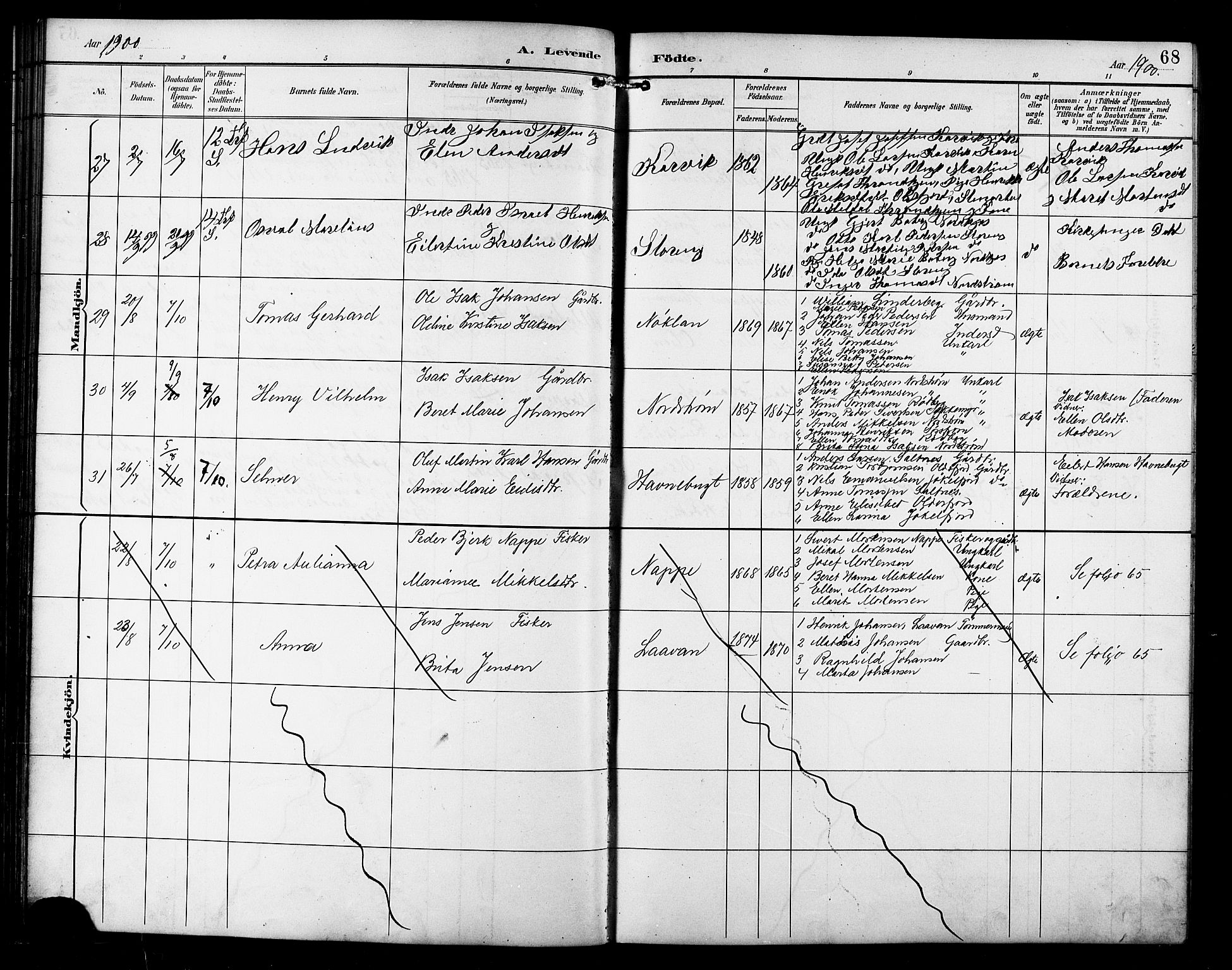 Skjervøy sokneprestkontor, AV/SATØ-S-1300/H/Ha/Hab/L0016klokker: Parish register (copy) no. 16, 1891-1907, p. 68