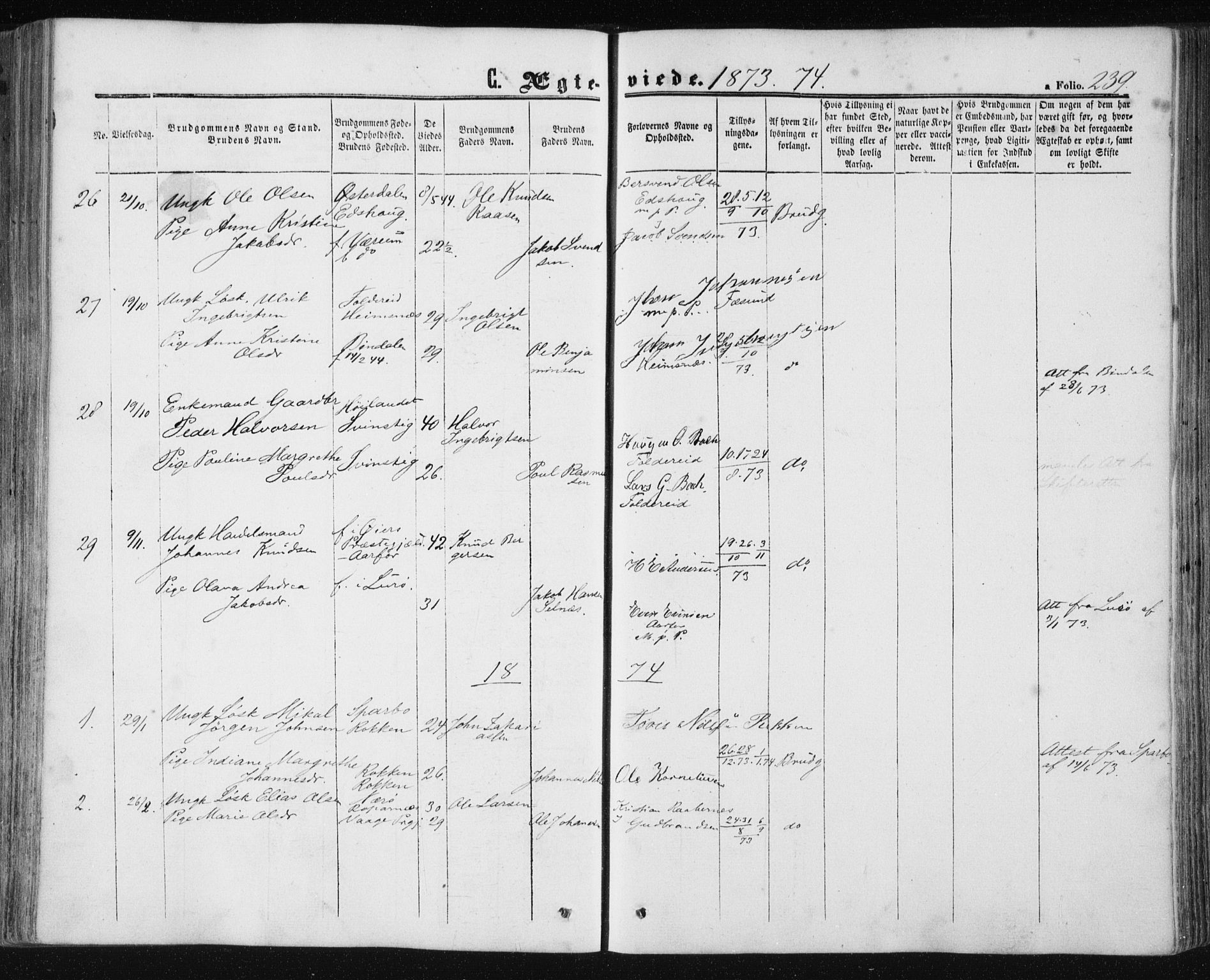 Ministerialprotokoller, klokkerbøker og fødselsregistre - Nord-Trøndelag, SAT/A-1458/780/L0641: Parish register (official) no. 780A06, 1857-1874, p. 239