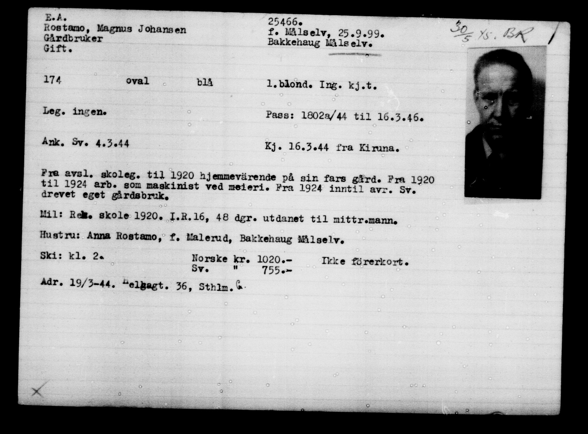Den Kgl. Norske Legasjons Flyktningskontor, AV/RA-S-6753/V/Va/L0011: Kjesäterkartoteket.  Flyktningenr. 25300-28349, 1940-1945, p. 174