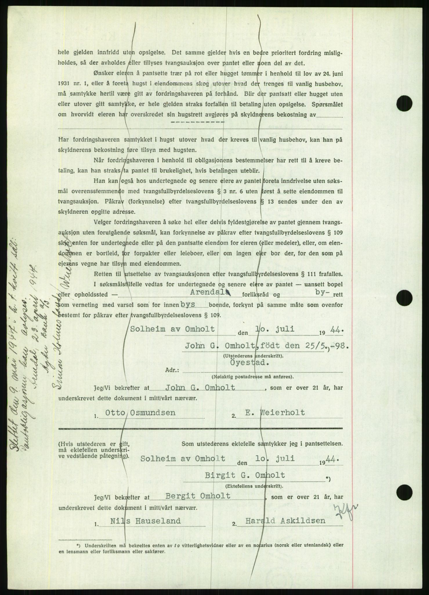 Nedenes sorenskriveri, AV/SAK-1221-0006/G/Gb/Gbb/L0002: Mortgage book no. II, 1942-1945, Diary no: : 657/1944