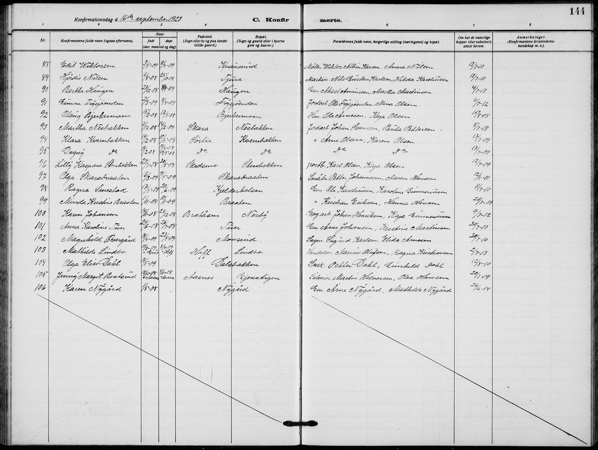 Grue prestekontor, AV/SAH-PREST-036/H/Ha/Hab/L0008: Parish register (copy) no. 8, 1921-1934, p. 144