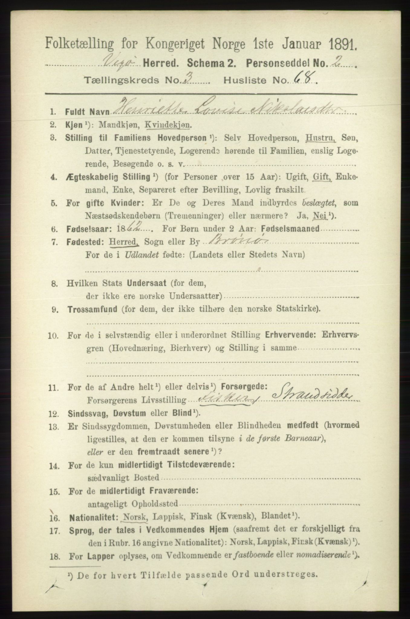 RA, 1891 census for 1815 Vega, 1891, p. 1354