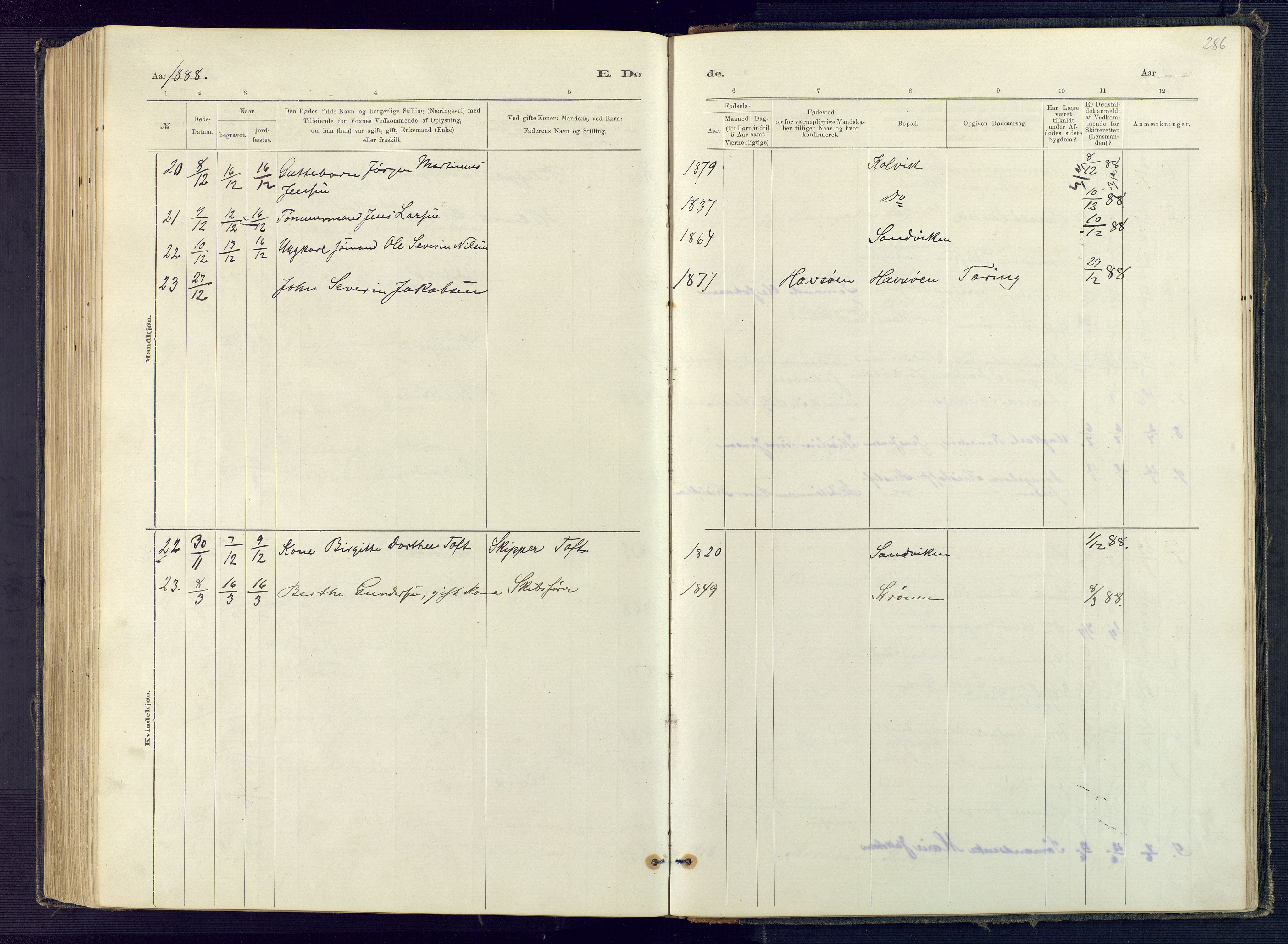 Hisøy sokneprestkontor, SAK/1111-0020/F/Fb/L0003: Parish register (copy) no. B 3, 1885-1905, p. 286