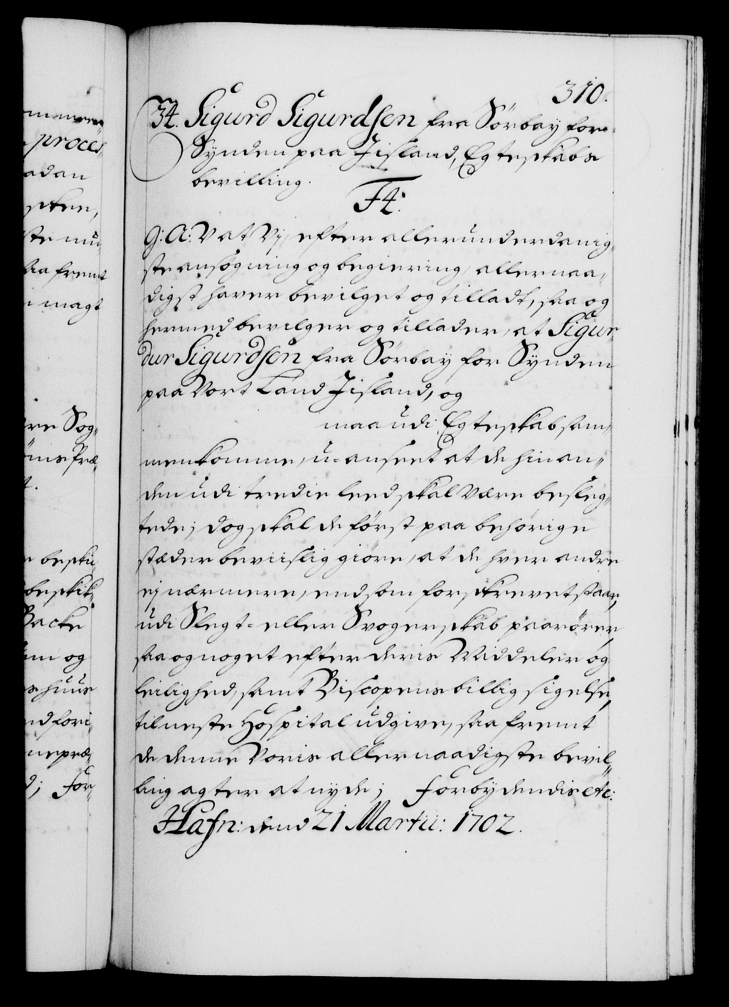 Danske Kanselli 1572-1799, AV/RA-EA-3023/F/Fc/Fca/Fcaa/L0018: Norske registre, 1699-1703, p. 310a