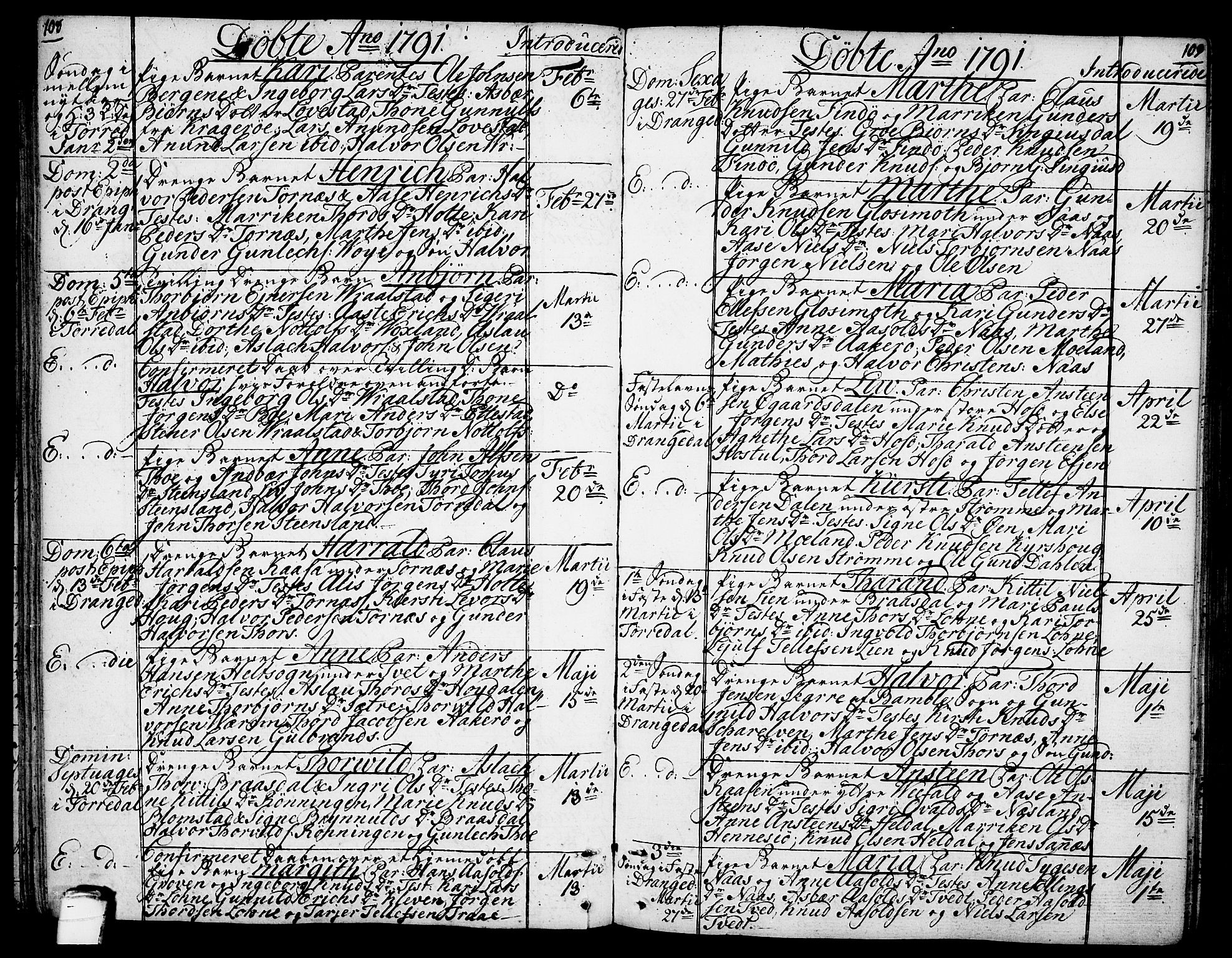 Drangedal kirkebøker, SAKO/A-258/F/Fa/L0003: Parish register (official) no. 3, 1768-1814, p. 108-109