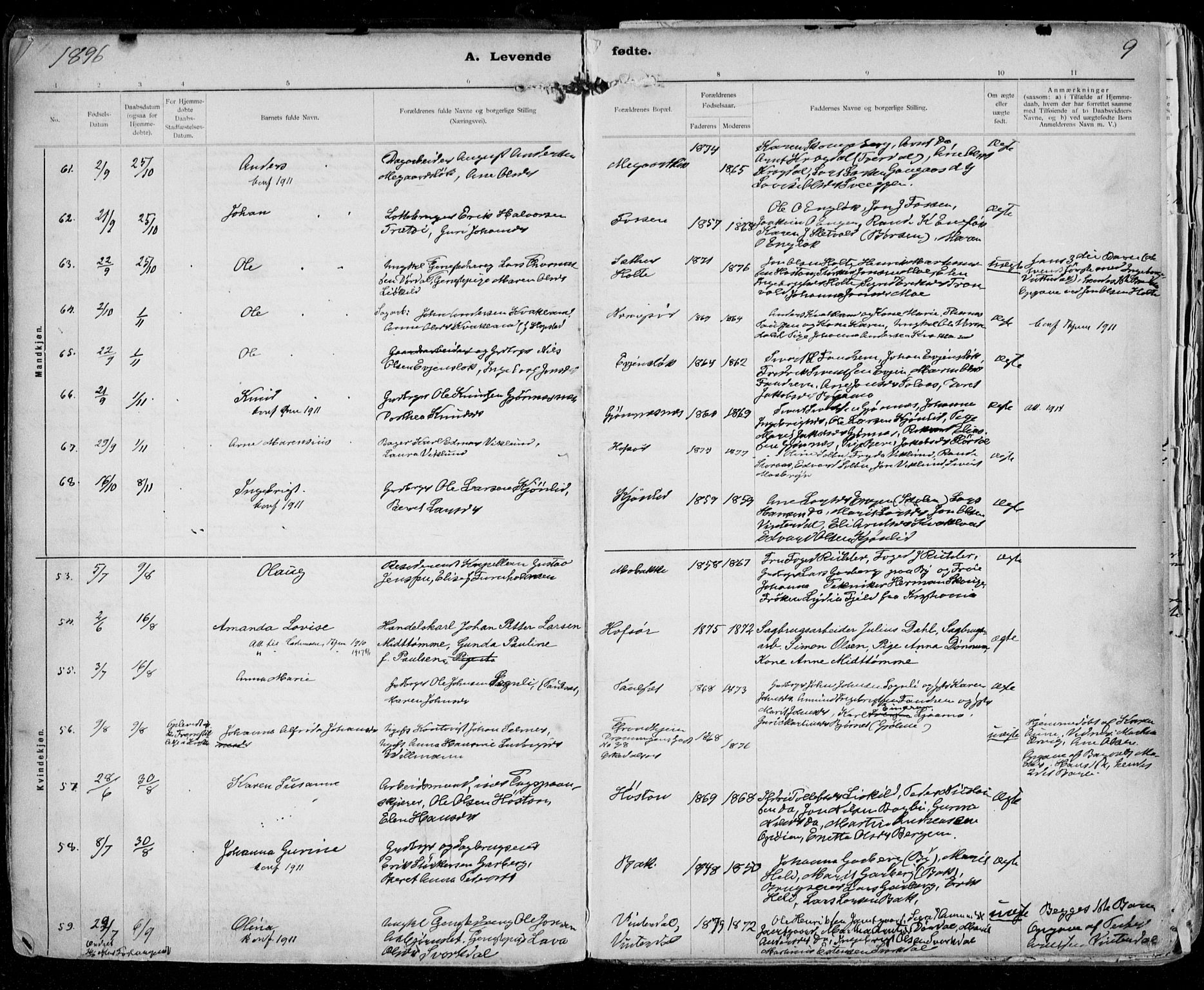 Ministerialprotokoller, klokkerbøker og fødselsregistre - Sør-Trøndelag, SAT/A-1456/668/L0811: Parish register (official) no. 668A11, 1894-1913, p. 9