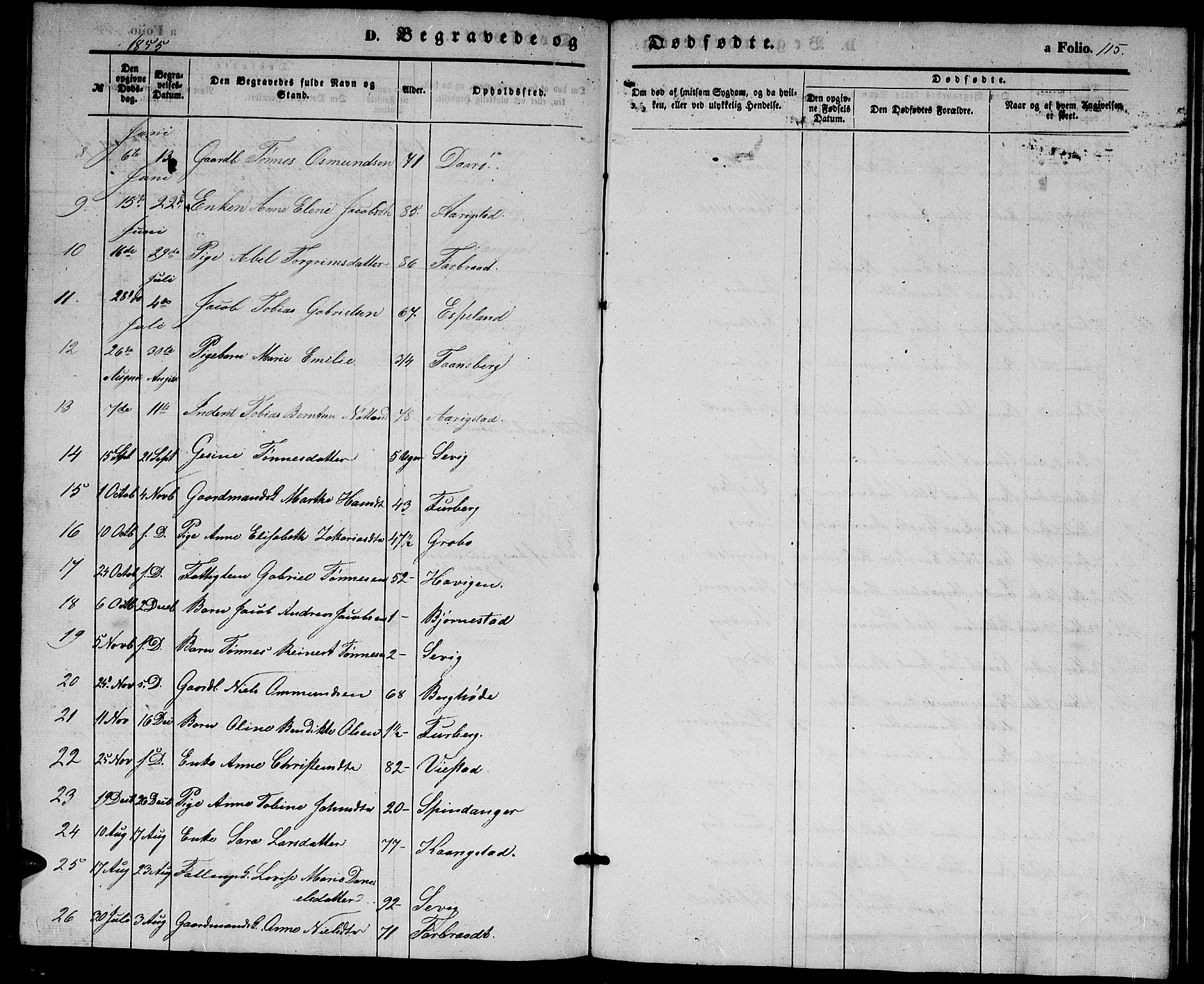 Herad sokneprestkontor, SAK/1111-0018/F/Fb/Fbb/L0002: Parish register (copy) no. B 2, 1853-1871, p. 115