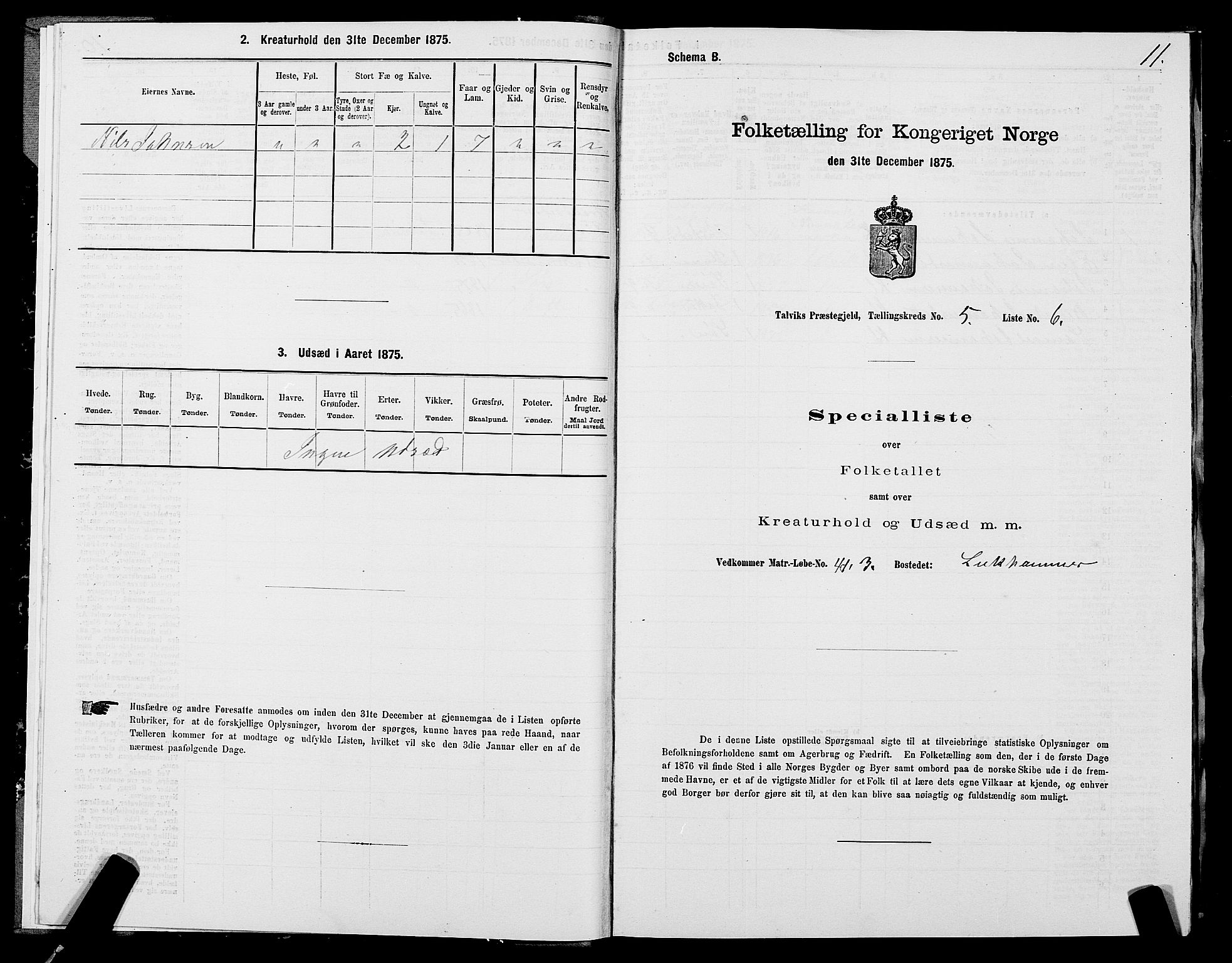 SATØ, 1875 census for 2013P Talvik, 1875, p. 3011