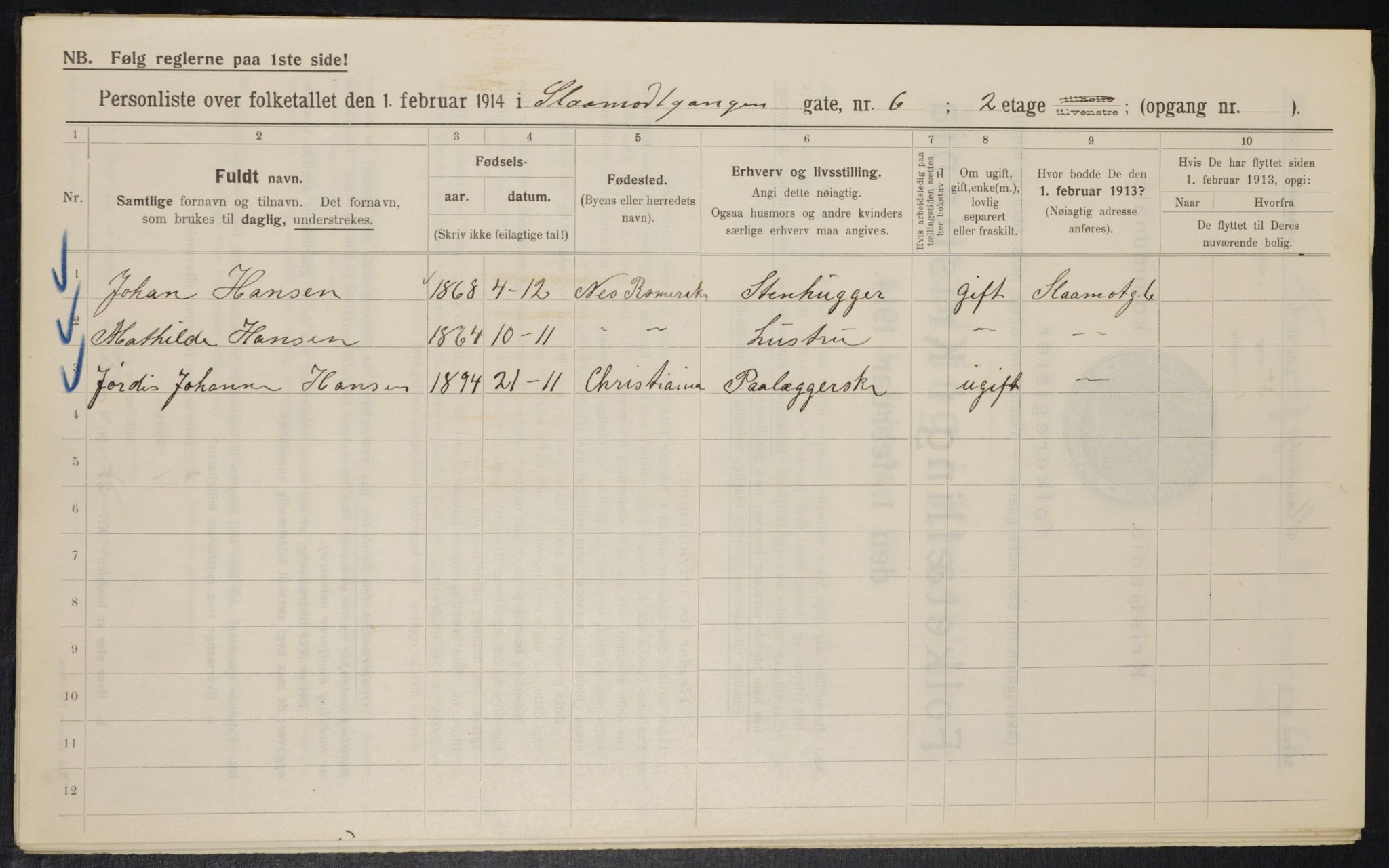 OBA, Municipal Census 1914 for Kristiania, 1914, p. 96798