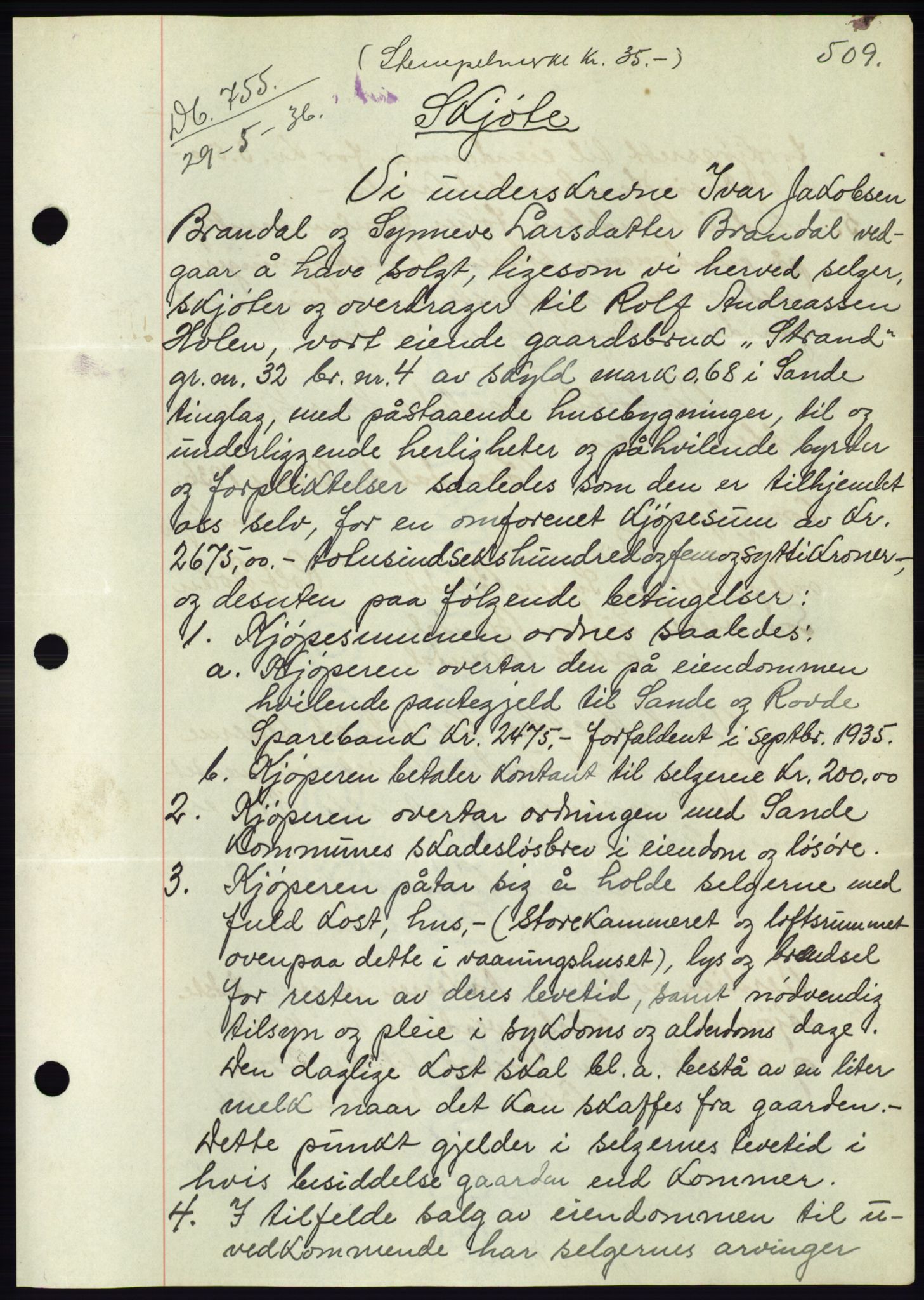 Søre Sunnmøre sorenskriveri, AV/SAT-A-4122/1/2/2C/L0060: Mortgage book no. 54, 1935-1936, Deed date: 29.05.1936