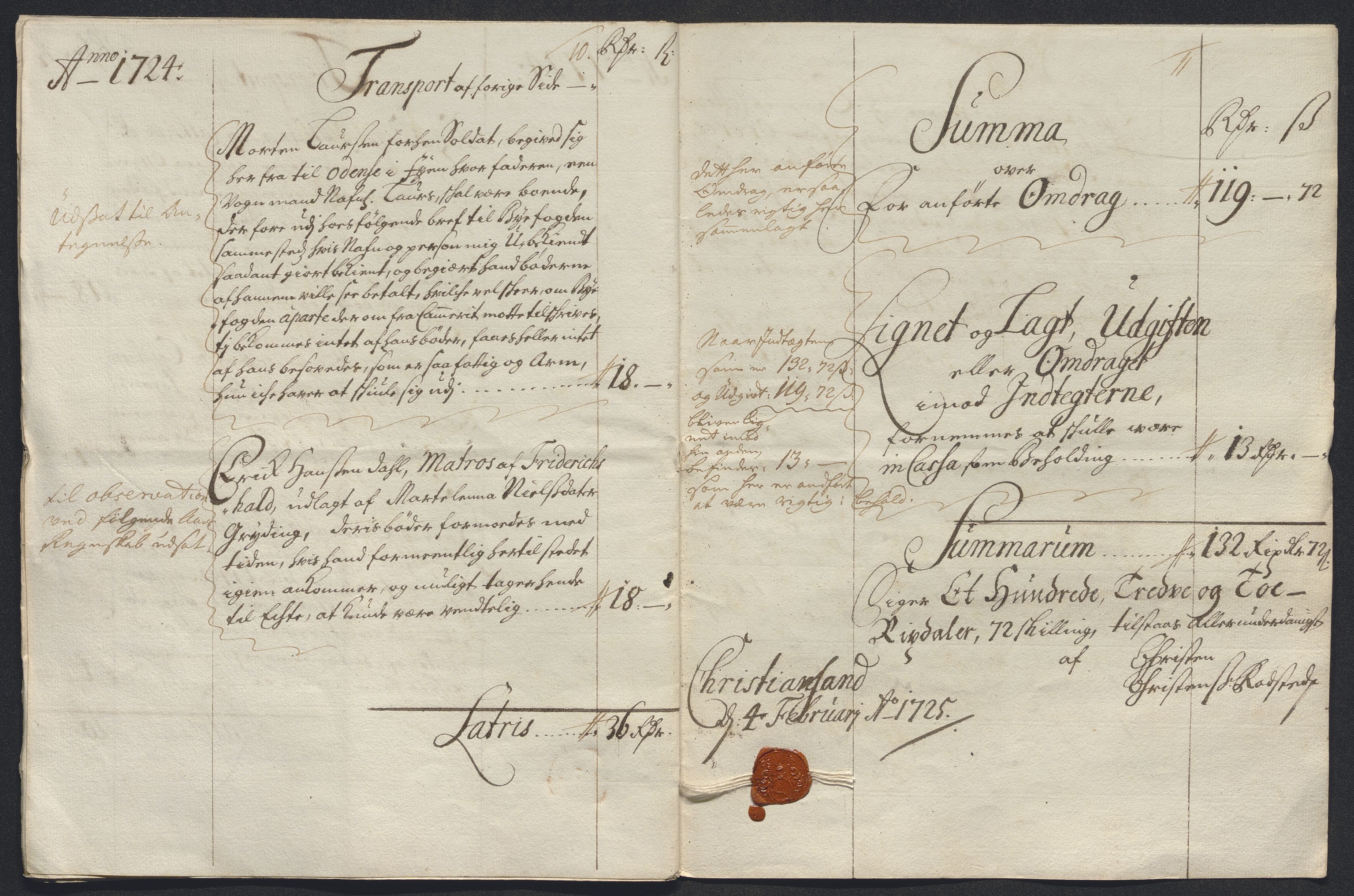 Rentekammeret inntil 1814, Reviderte regnskaper, Byregnskaper, RA/EA-4066/R/Rm/L0286: [M19] Sikt og sakefall, 1719-1727, p. 325