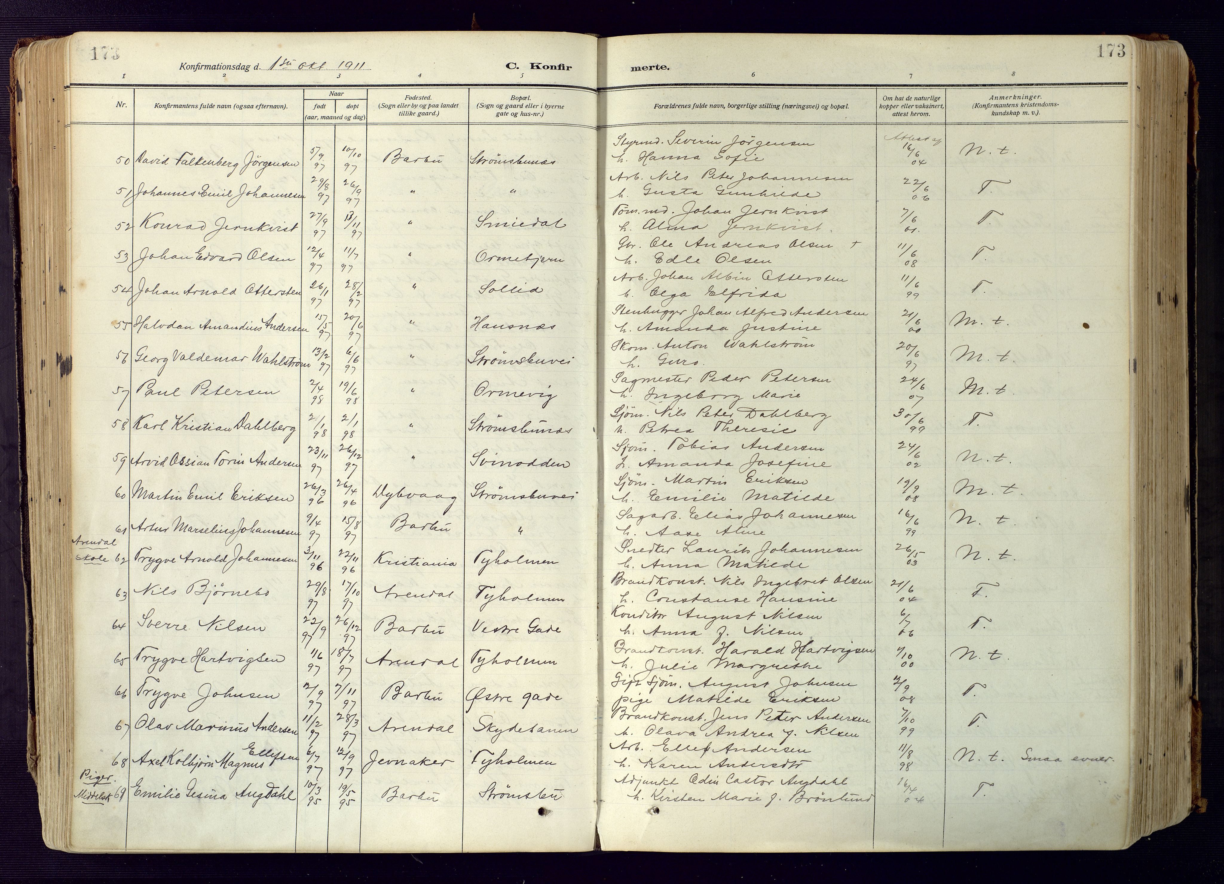 Barbu sokneprestkontor, SAK/1111-0003/F/Fa/L0006: Parish register (official) no. A 6, 1910-1929, p. 173