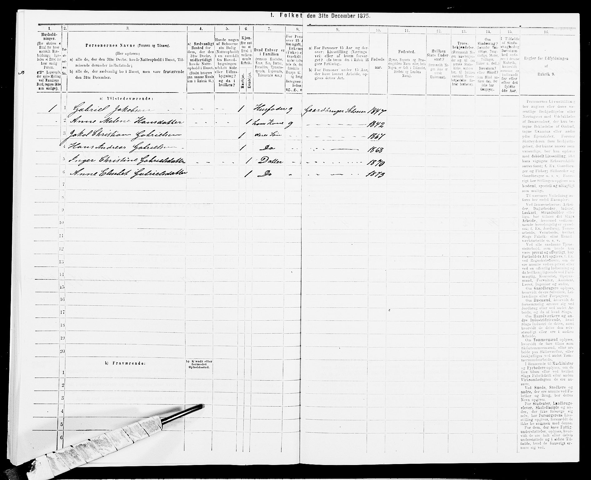 SAK, 1875 census for 1037P Kvinesdal, 1875, p. 1085