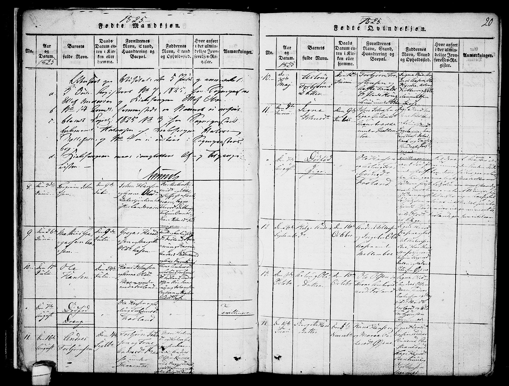 Hjartdal kirkebøker, AV/SAKO-A-270/F/Fb/L0001: Parish register (official) no. II 1, 1815-1843, p. 20