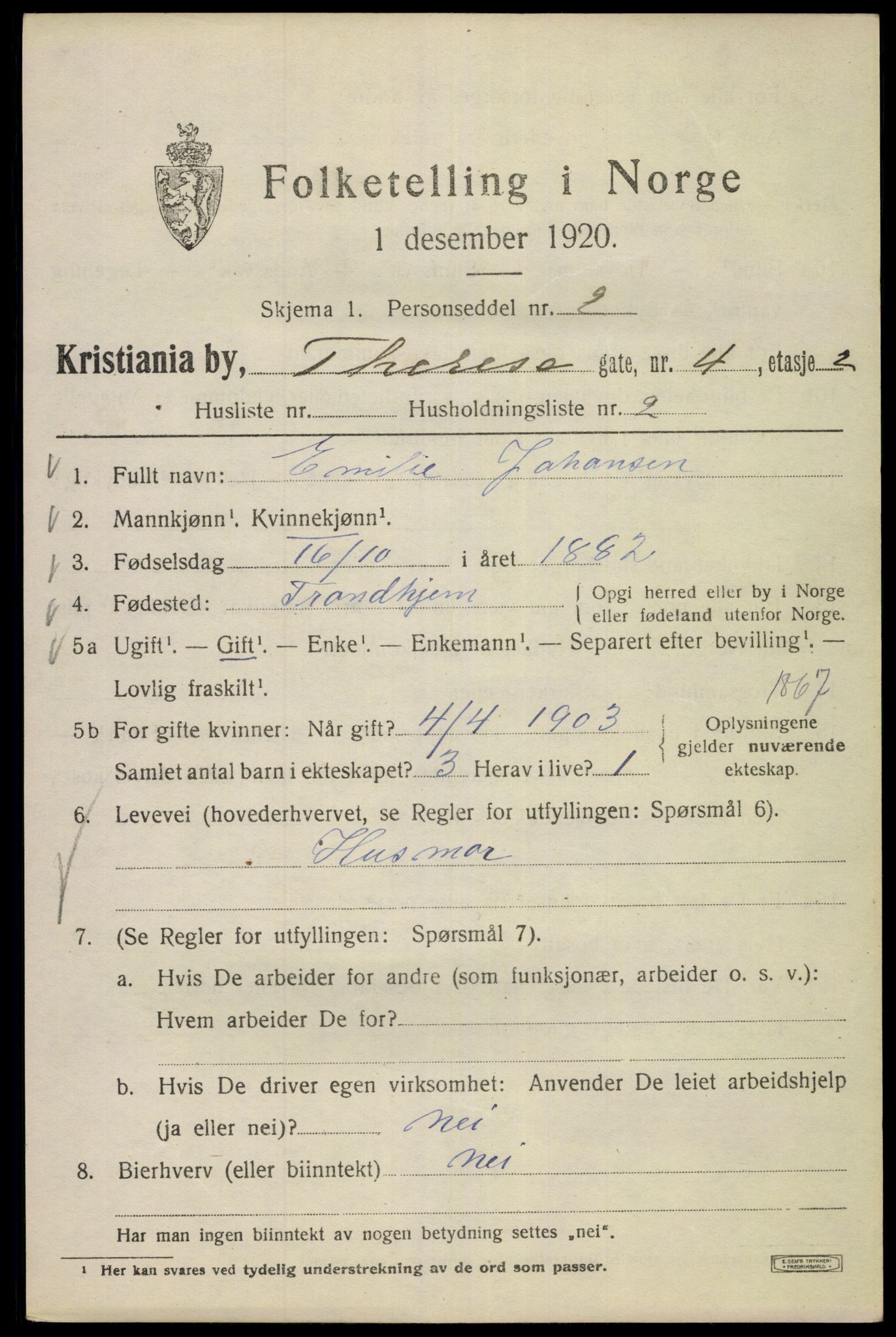 SAO, 1920 census for Kristiania, 1920, p. 566085