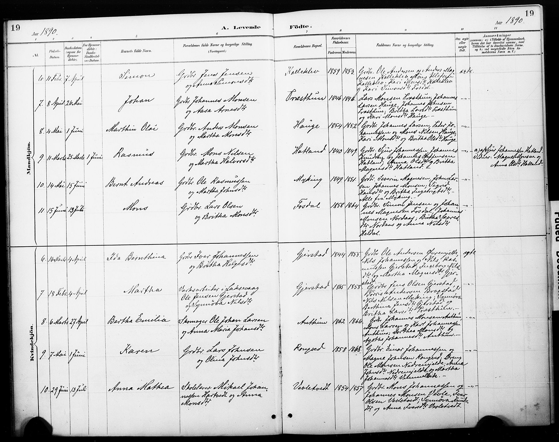Haus sokneprestembete, SAB/A-75601/H/Haa: Parish register (official) no. C 1, 1887-1899, p. 19