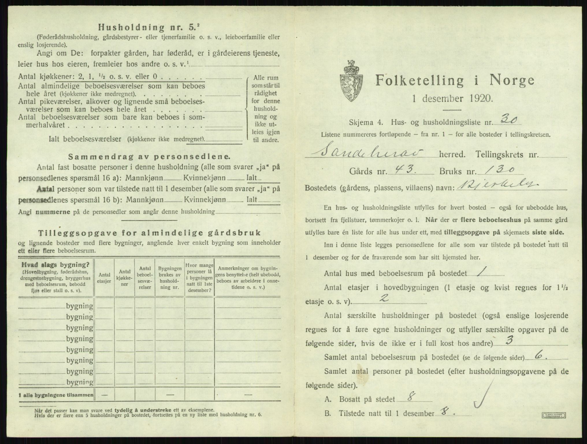 SAKO, 1920 census for Sandeherred, 1920, p. 1172