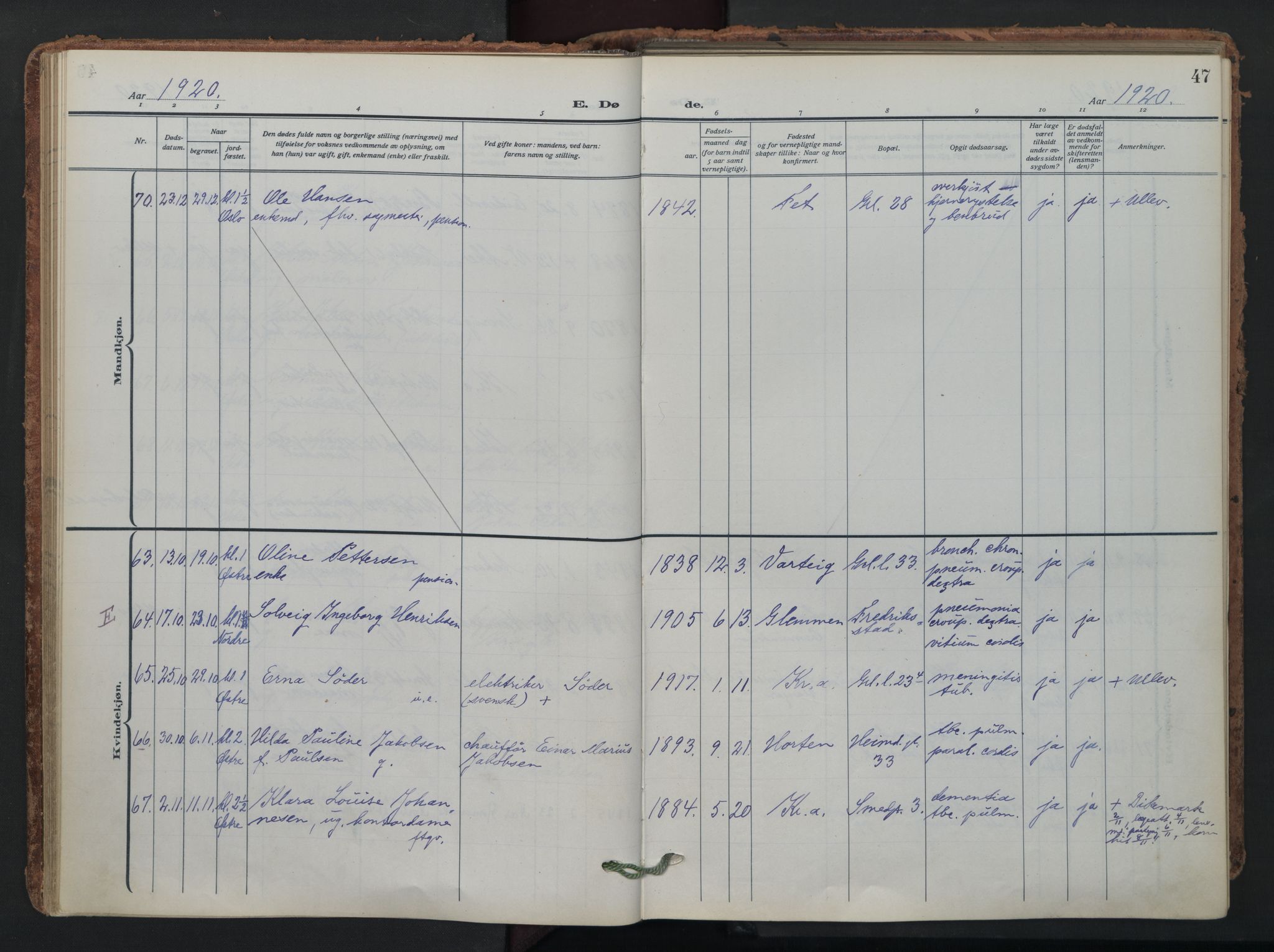 Grønland prestekontor Kirkebøker, SAO/A-10848/F/Fa/L0019: Parish register (official) no. 19, 1918-1938, p. 47
