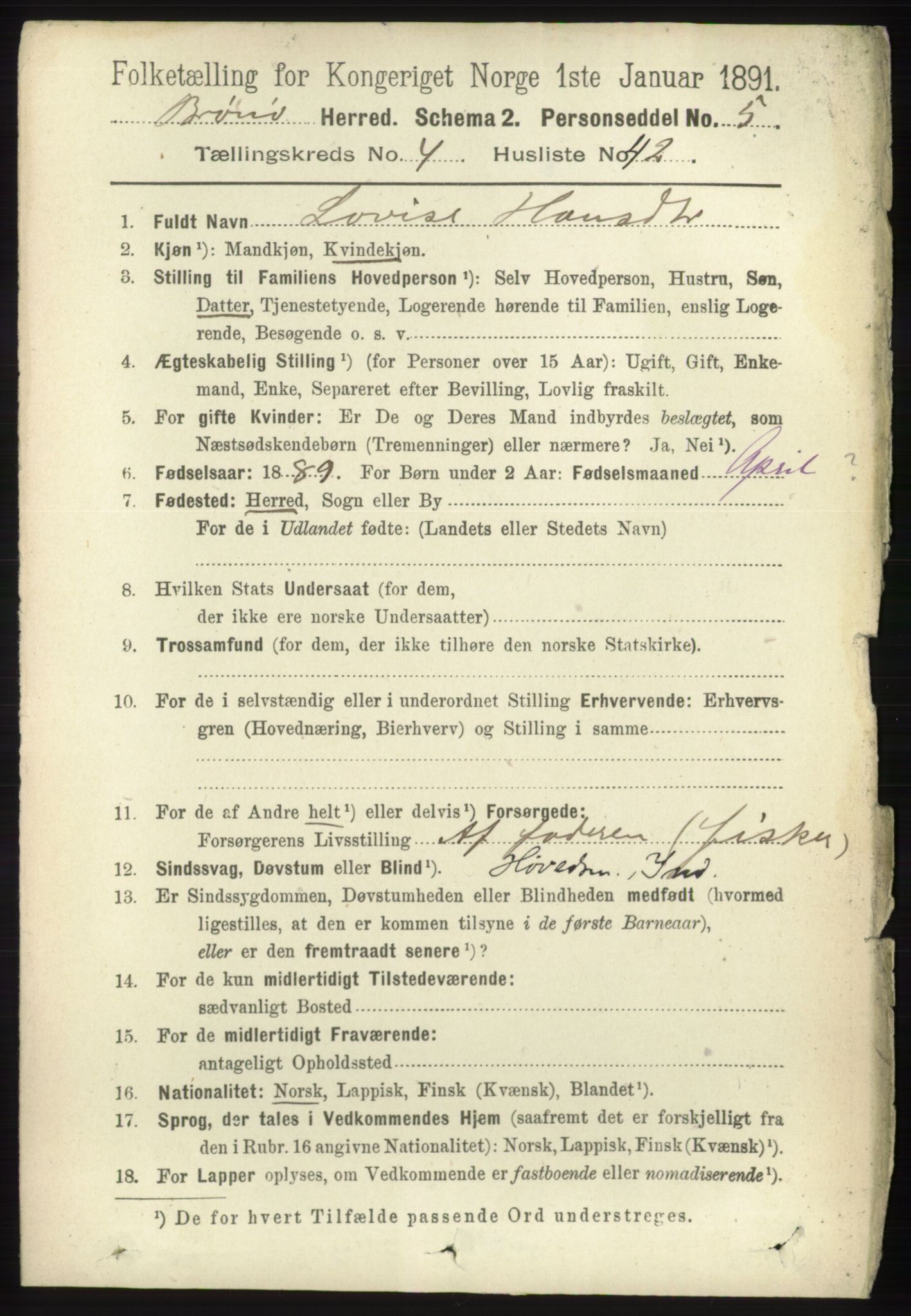 RA, 1891 census for 1814 Brønnøy, 1891, p. 2354