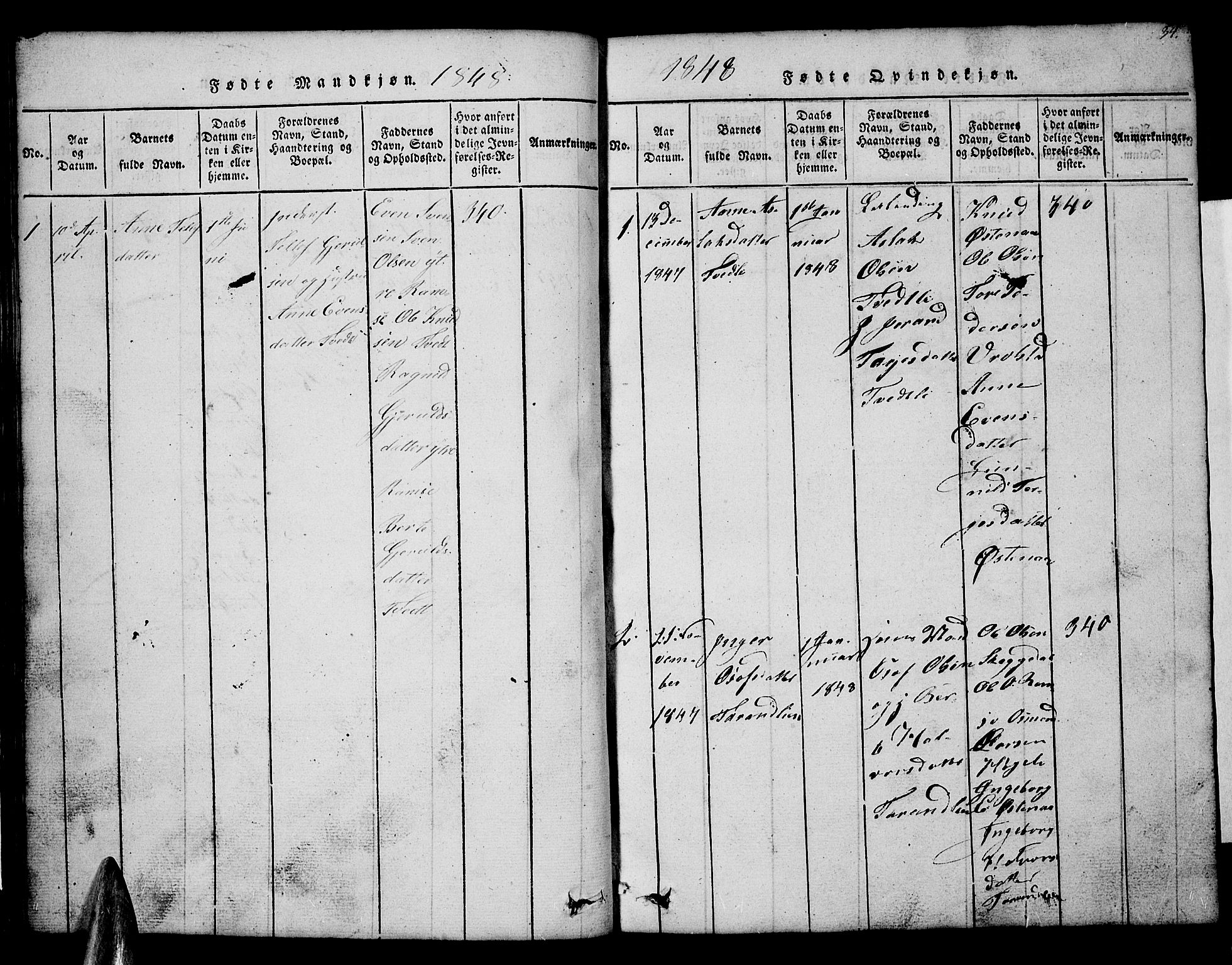 Åmli sokneprestkontor, AV/SAK-1111-0050/F/Fb/Fbb/L0001: Parish register (copy) no. B 1, 1816-1889, p. 34