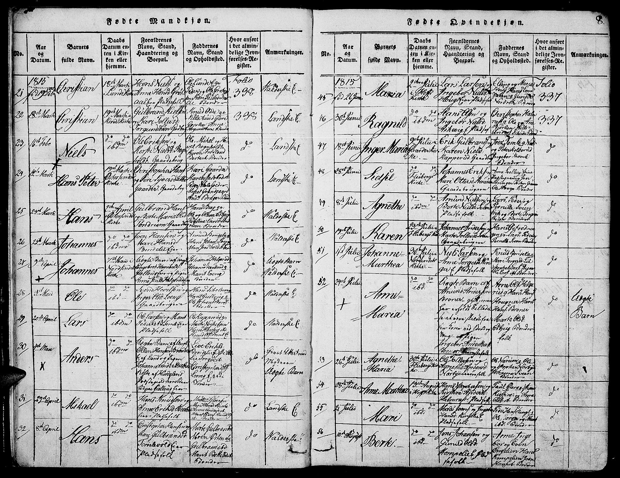 Land prestekontor, SAH/PREST-120/H/Ha/Haa/L0007: Parish register (official) no. 7, 1814-1830, p. 8