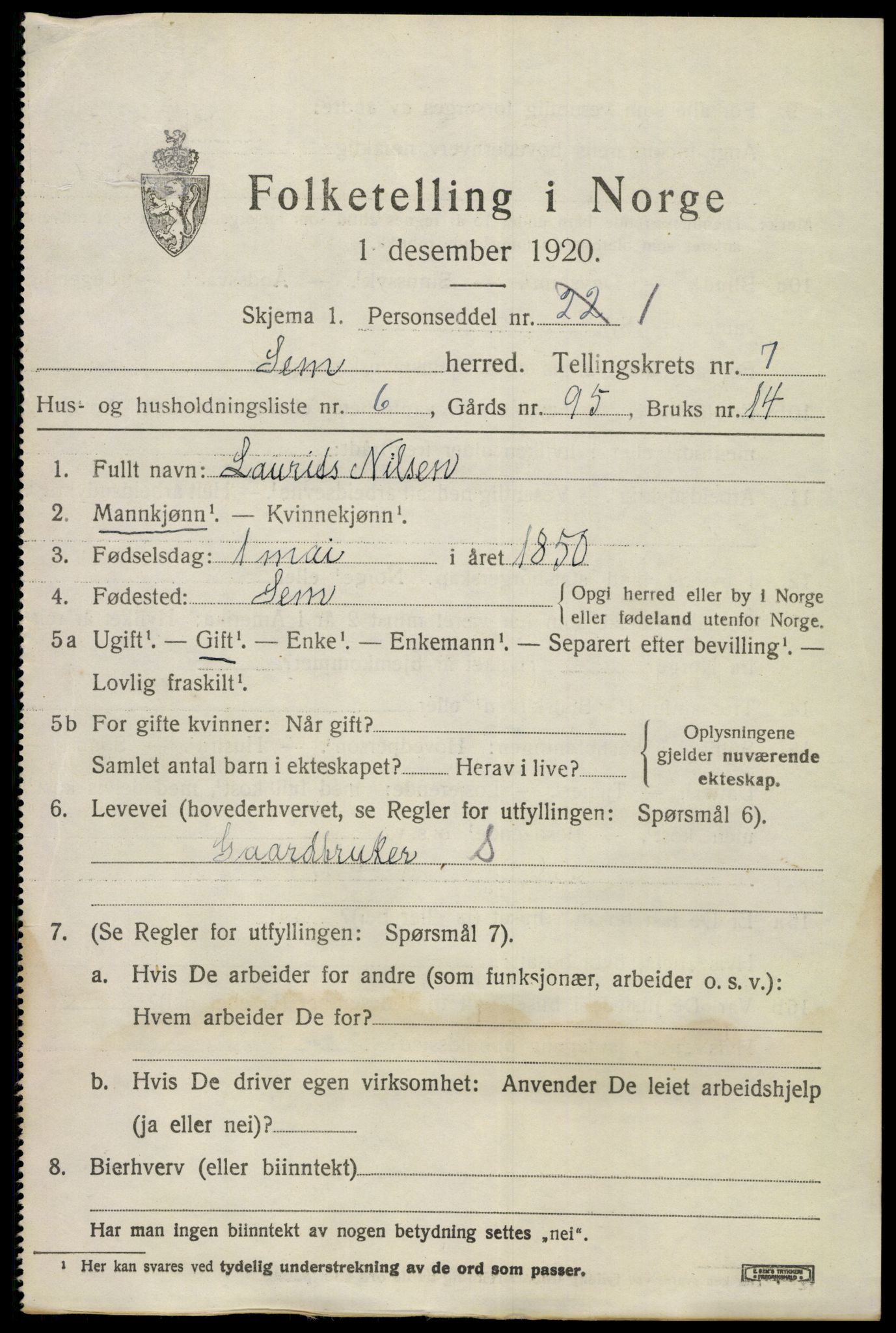 SAKO, 1920 census for Sem, 1920, p. 10385