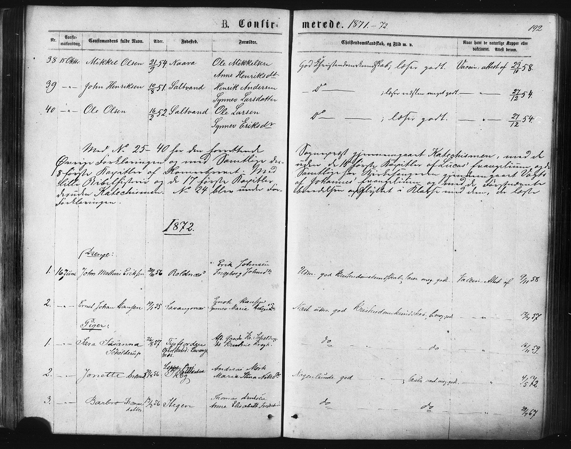 Ibestad sokneprestembete, SATØ/S-0077/H/Ha/Haa/L0010kirke: Parish register (official) no. 10, 1869-1879, p. 192