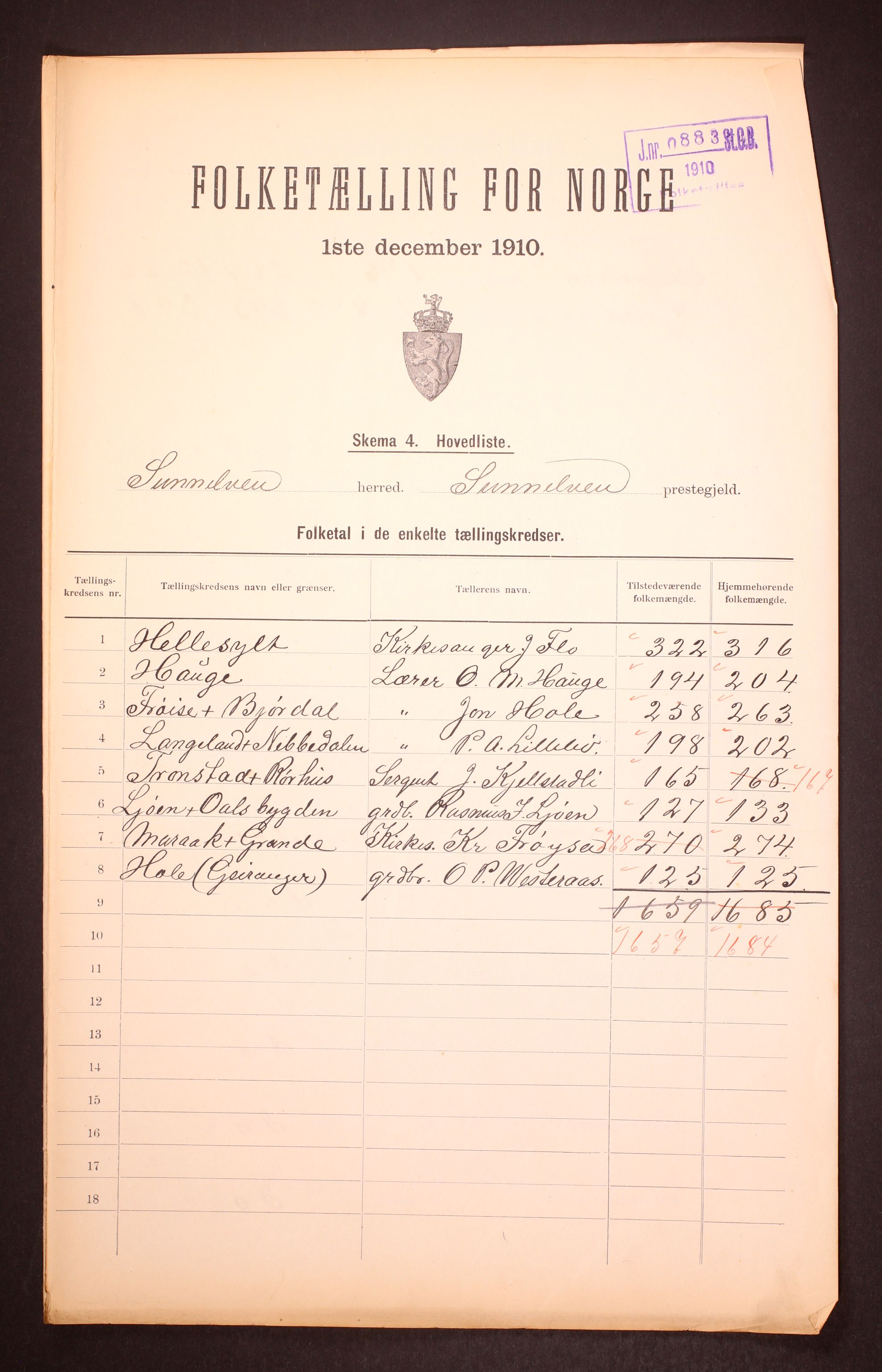 RA, 1910 census for Sunnylven, 1910, p. 2